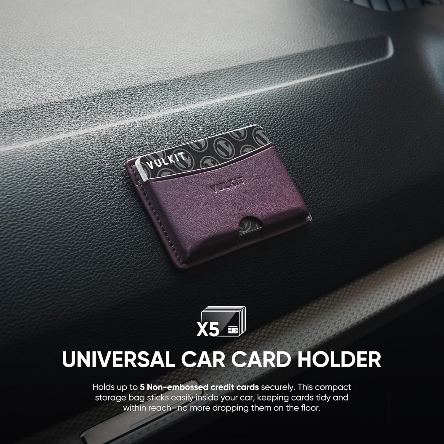 image:imageVULKIT Minimalist Leather Car Card Holder Carry 5 Cards from Drivers License Fuel to Loyalty amp Parking Cards with Adhesive Back for Door Window Console Nappa OrangeNappa Purple