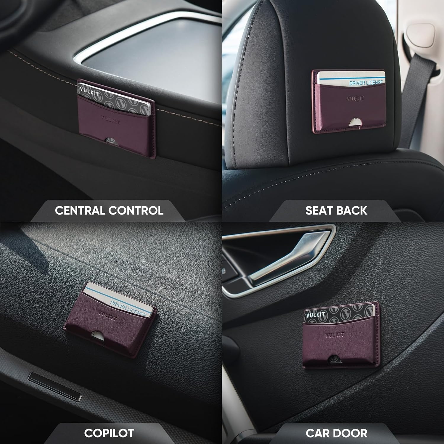 image:imageVULKIT Minimalist Leather Car Card Holder Carry 5 Cards from Drivers License Fuel to Loyalty amp Parking Cards with Adhesive Back for Door Window Console Nappa OrangeNappa Purple