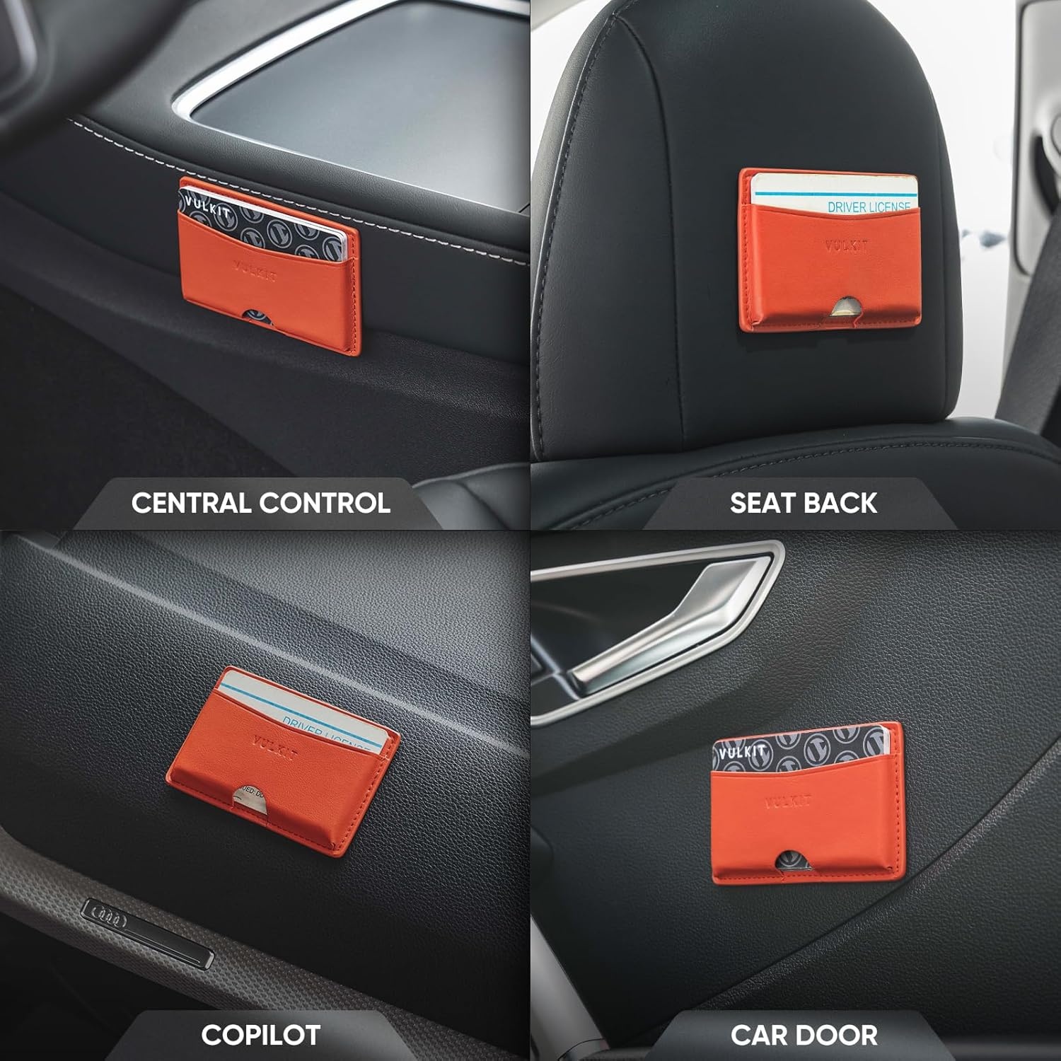 image:imageVULKIT Minimalist Leather Car Card Holder Carry 5 Cards from Drivers License Fuel to Loyalty amp Parking Cards with Adhesive Back for Door Window Console Nappa OrangeNappa Orange