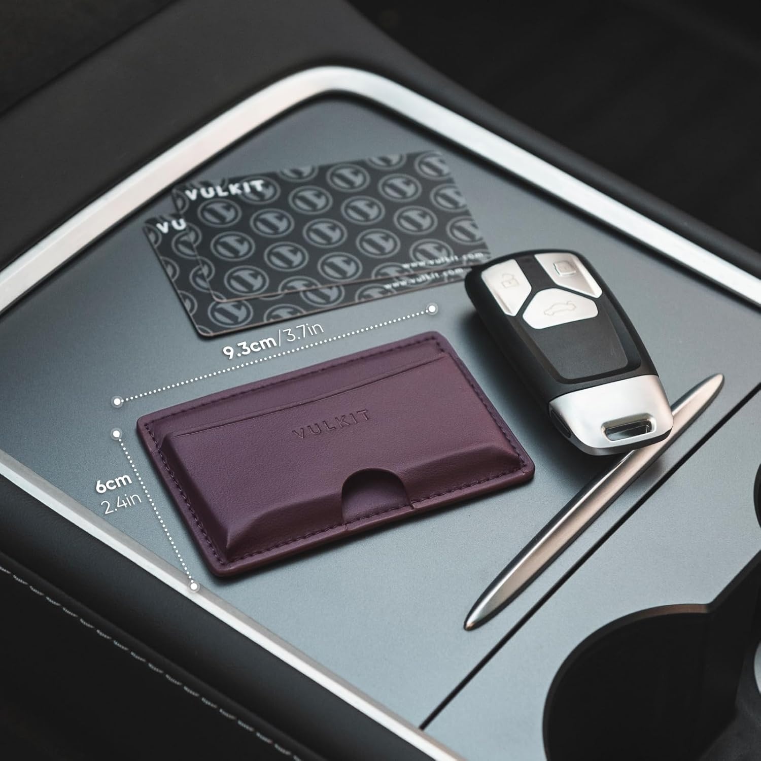 image:imageVULKIT Minimalist Leather Car Card Holder Carry 5 Cards from Drivers License Fuel to Loyalty amp Parking Cards with Adhesive Back for Door Window Console Nappa OrangeNappa Purple