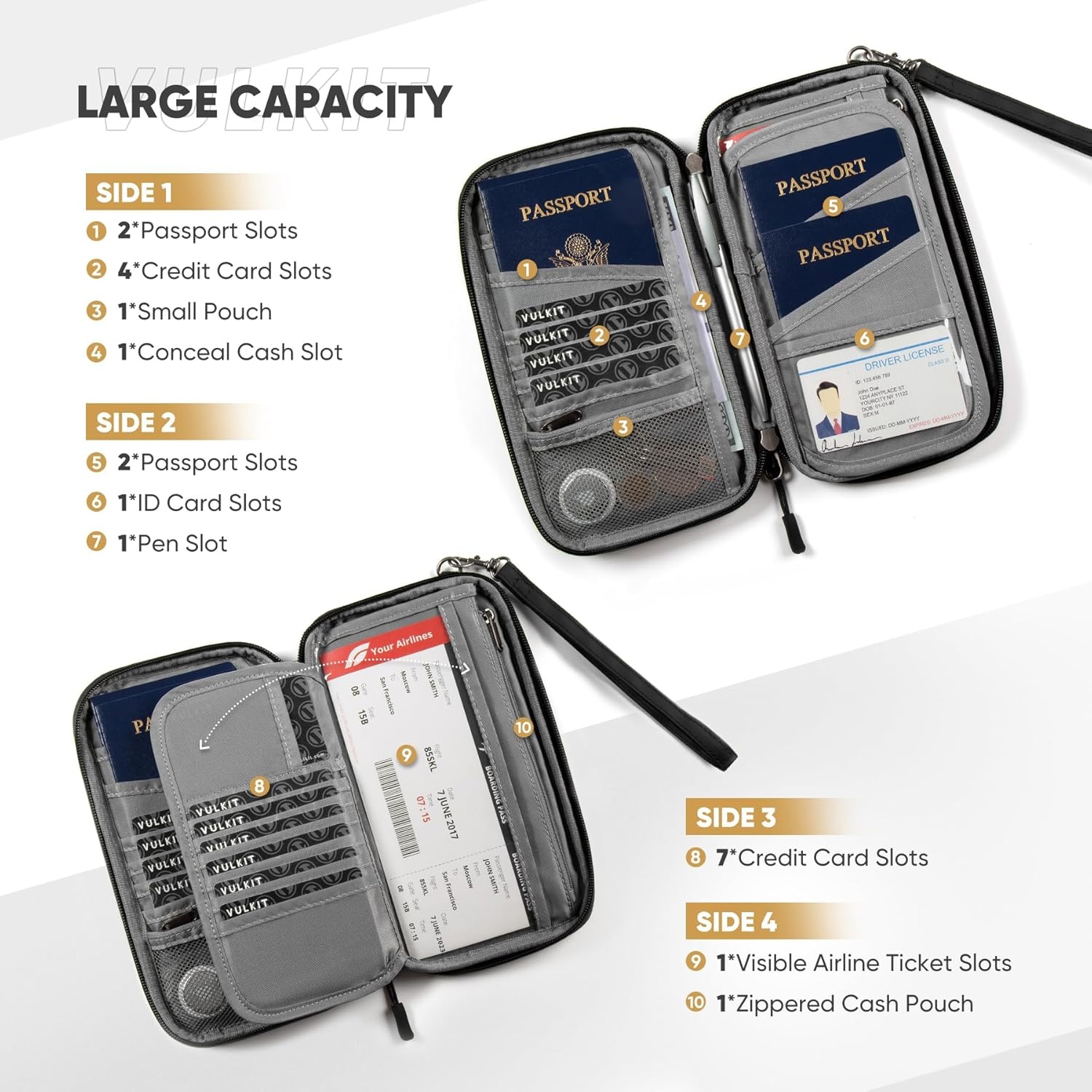 image:imageVULKIT Passport Wallet Family Passport Holder RFID Blocking Travel Document Organizer with Wrist Strap Travel Wallet