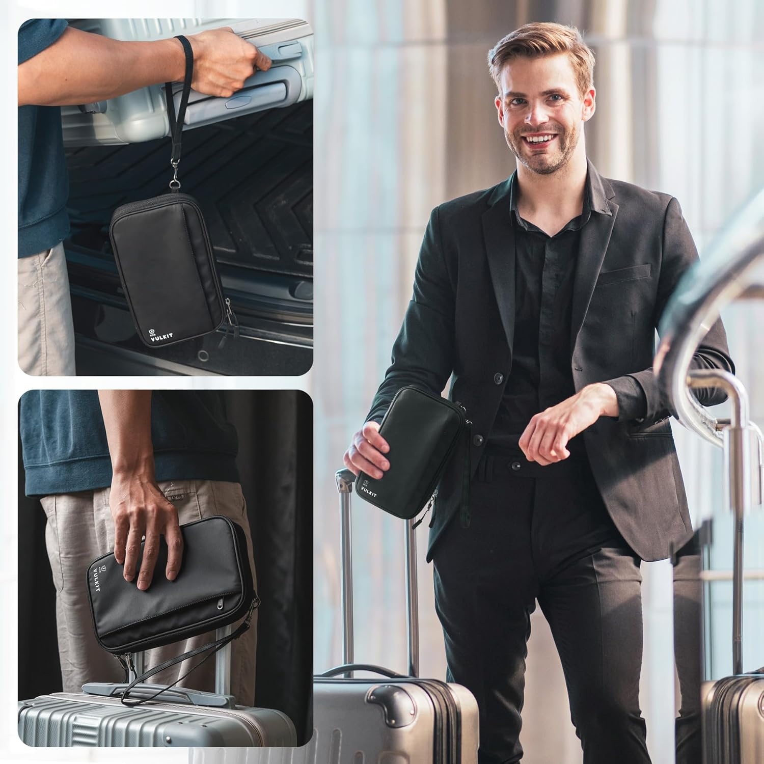 image:imageVULKIT Passport Wallet Family Passport Holder RFID Blocking Travel Document Organizer with Wrist Strap Travel Wallet
