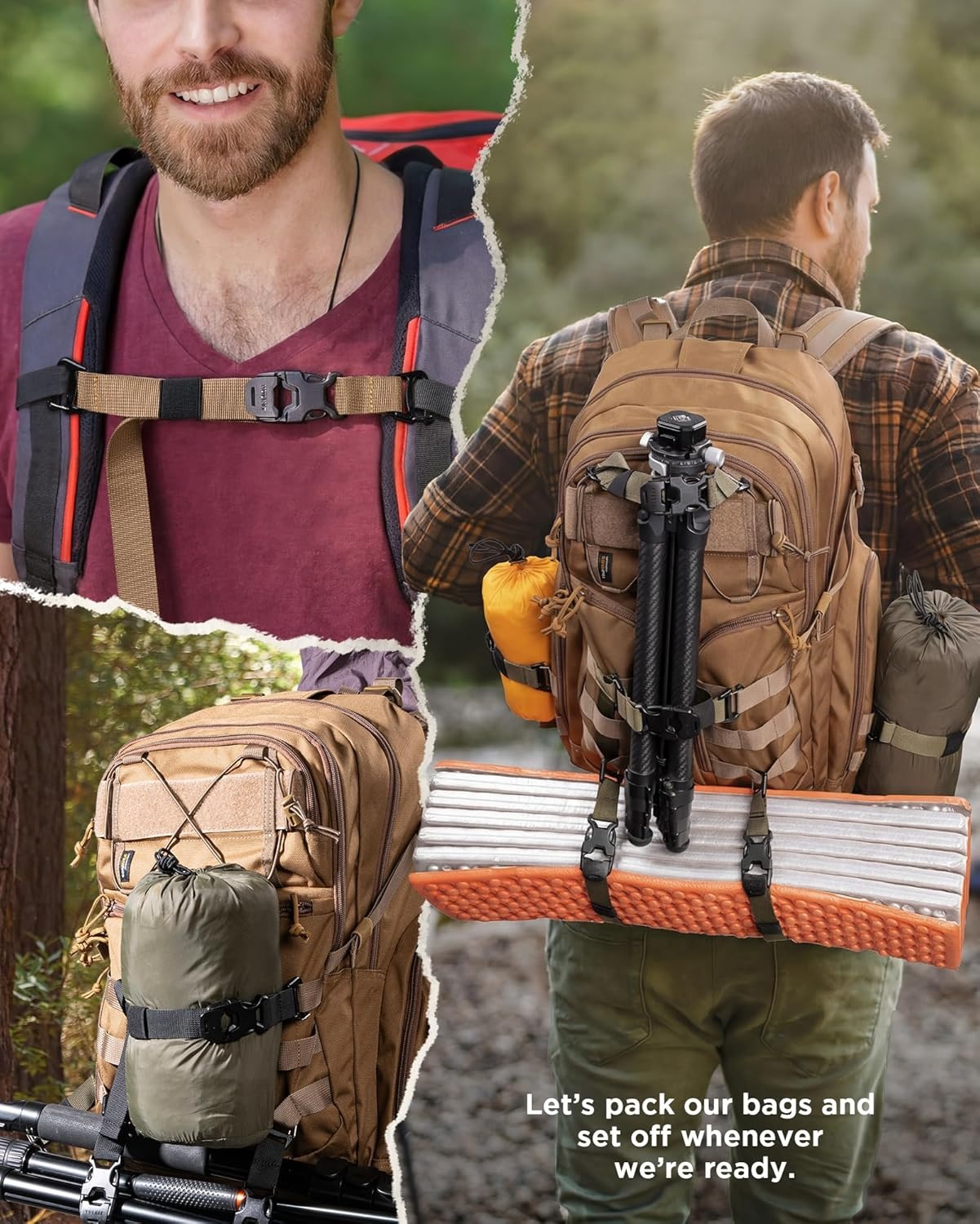 image:imageVULKIT Tactical Backpack Adjustable Straps Molle Accessories Fastening Strap with Buckle Clips Outdoor Compression Bundling Luggage StrapsBlack