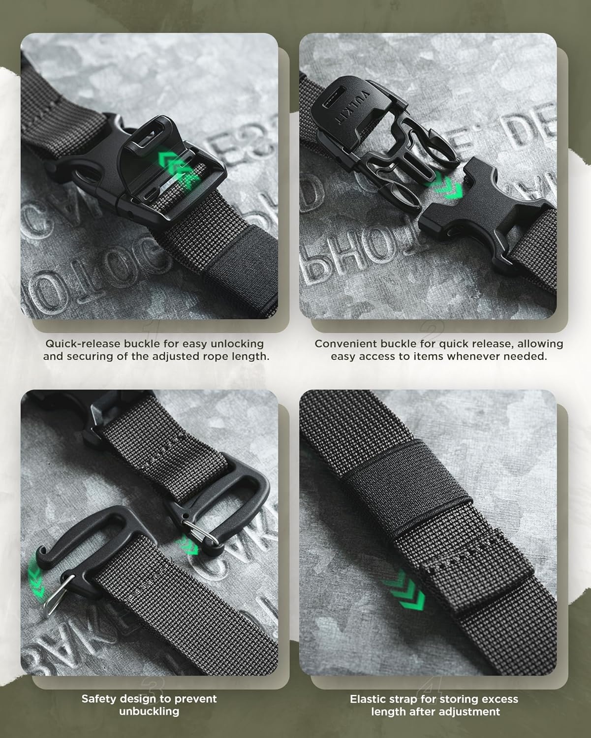 image:imageVULKIT Tactical Backpack Adjustable Straps Molle Accessories Fastening Strap with Buckle Clips Outdoor Compression Bundling Luggage StrapsBlack