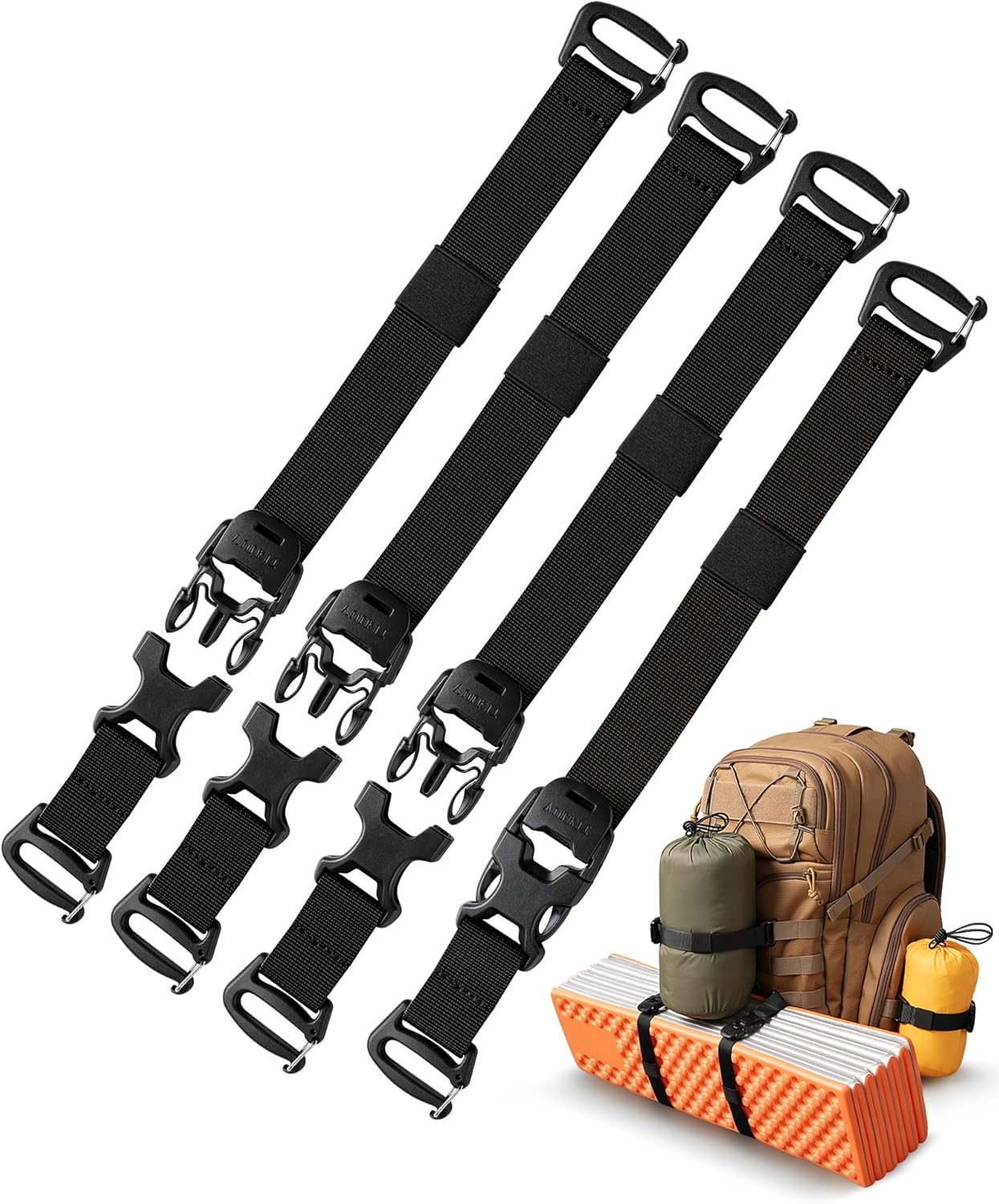 image:imageVULKIT Tactical Backpack Adjustable Straps Molle Accessories Fastening Strap with Buckle Clips Outdoor Compression Bundling Luggage StrapsBlack