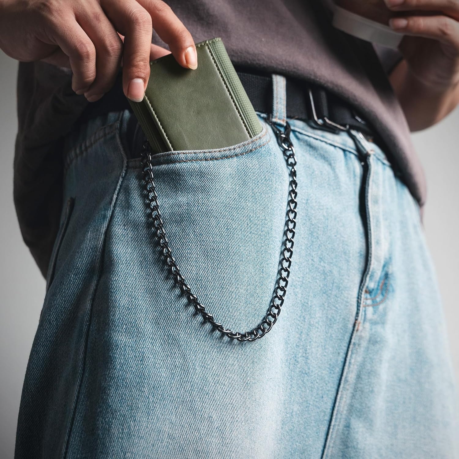 image:imageVULKIT Wallet for Men with Chain Anti Theft Wallet RFID Blocking Trifold Wallet Sleek DesignArmy Green