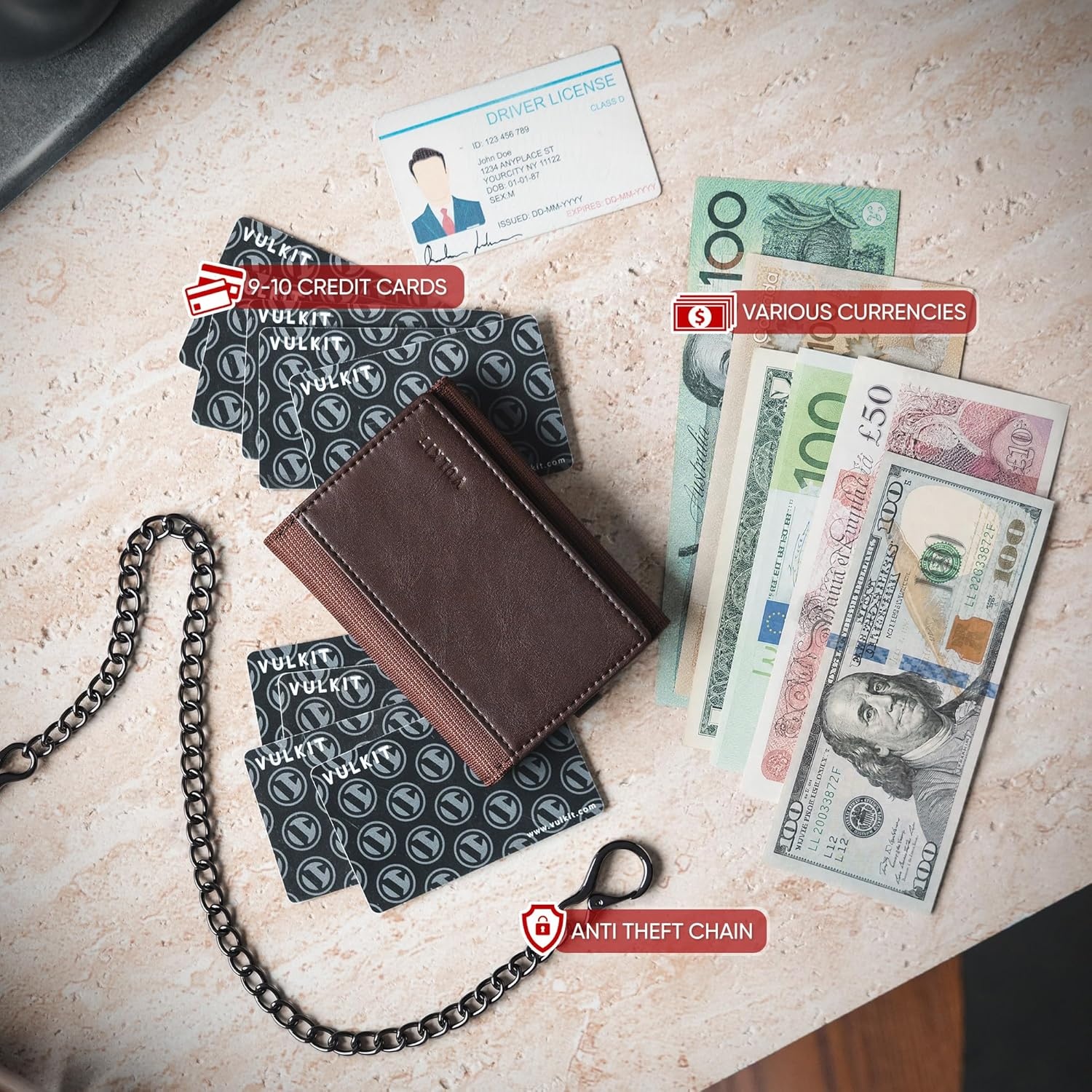 image:imageVULKIT Wallet for Men with Chain Anti Theft Wallet RFID Blocking Trifold Wallet Sleek DesignEspresso