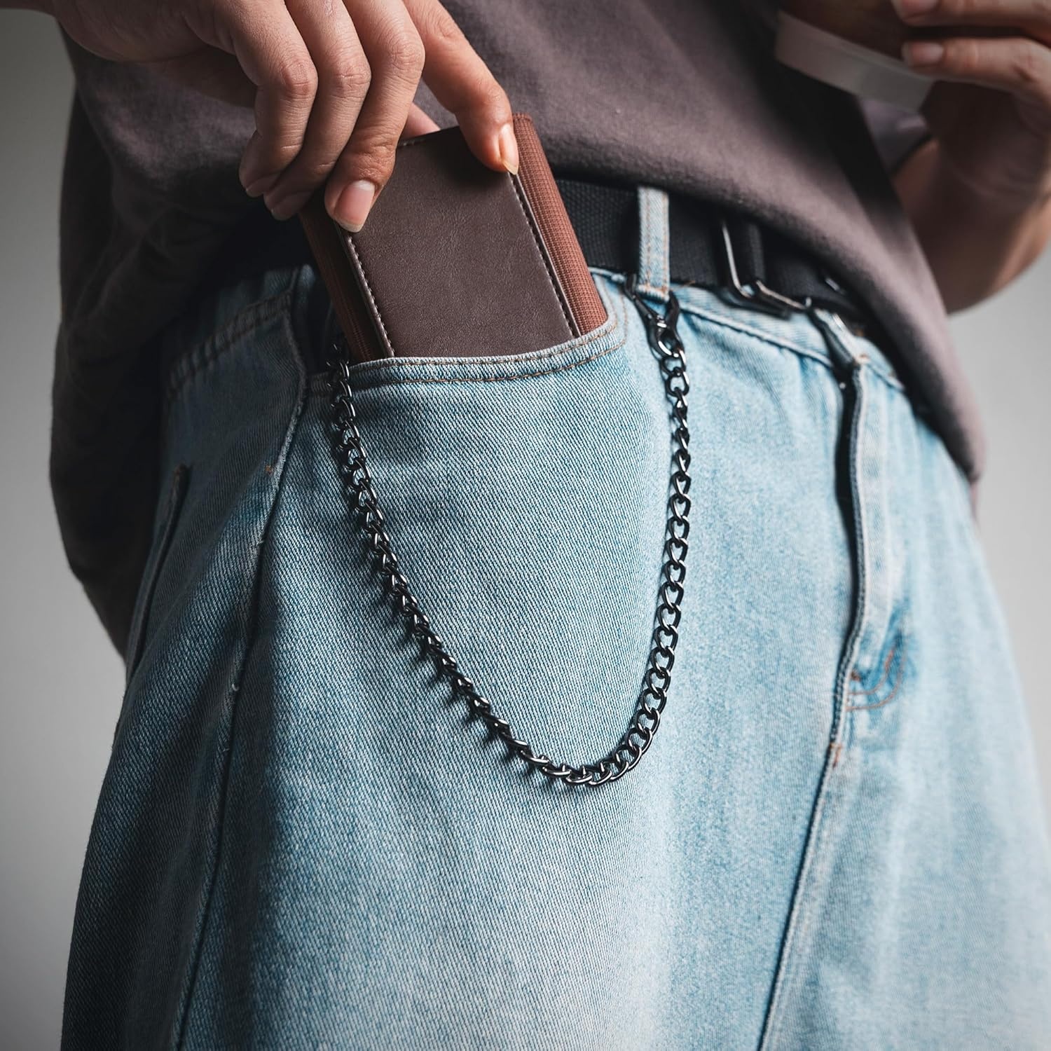 image:imageVULKIT Wallet for Men with Chain Anti Theft Wallet RFID Blocking Trifold Wallet Sleek DesignEspresso