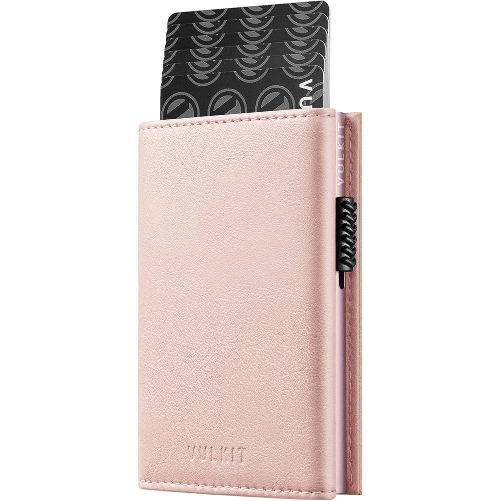 image:imageVULKIT Card Holder Wallet with Coin Pocket Magnetic Closure Pop Up Cards With ID Window Leather Wallet for Cash amp Credit Cards with Coin PocketRose