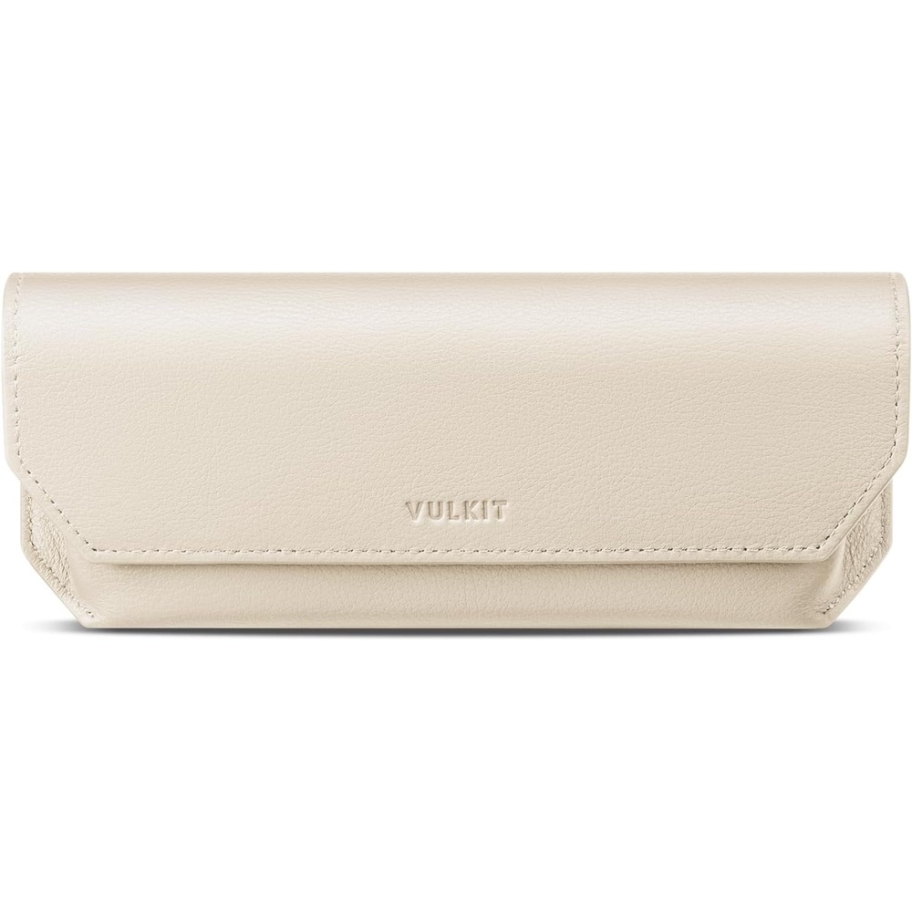 image:imageVULKIT Genuine Leather Glasses Case Magnetic Closure Sunglasses Case Eye Glasses Cases for Men amp Women Spectacle CasesIvory Beige