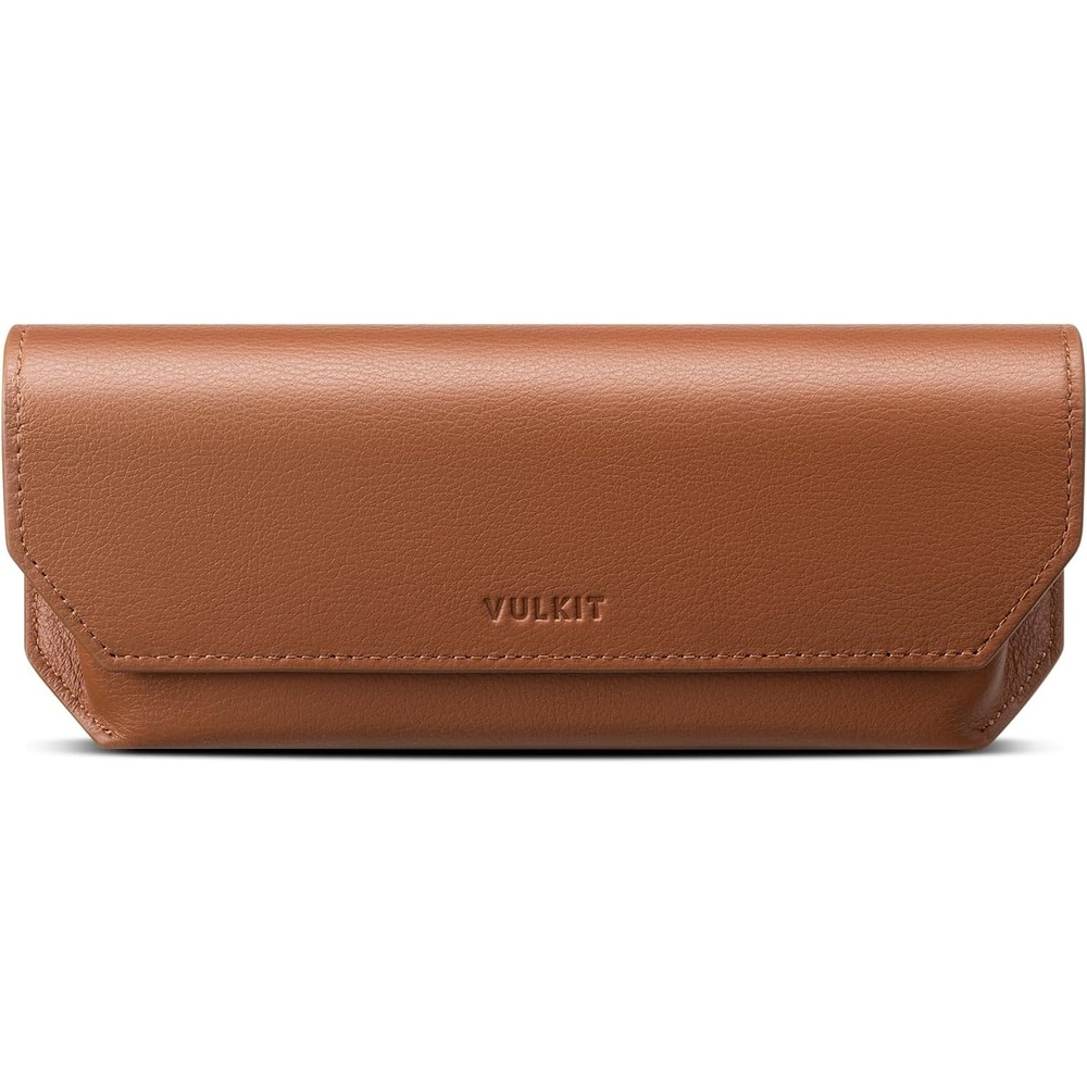 image:imageVULKIT Genuine Leather Glasses Case Magnetic Closure Sunglasses Case Eye Glasses Cases for Men amp Women Spectacle CasesSaddle Brown