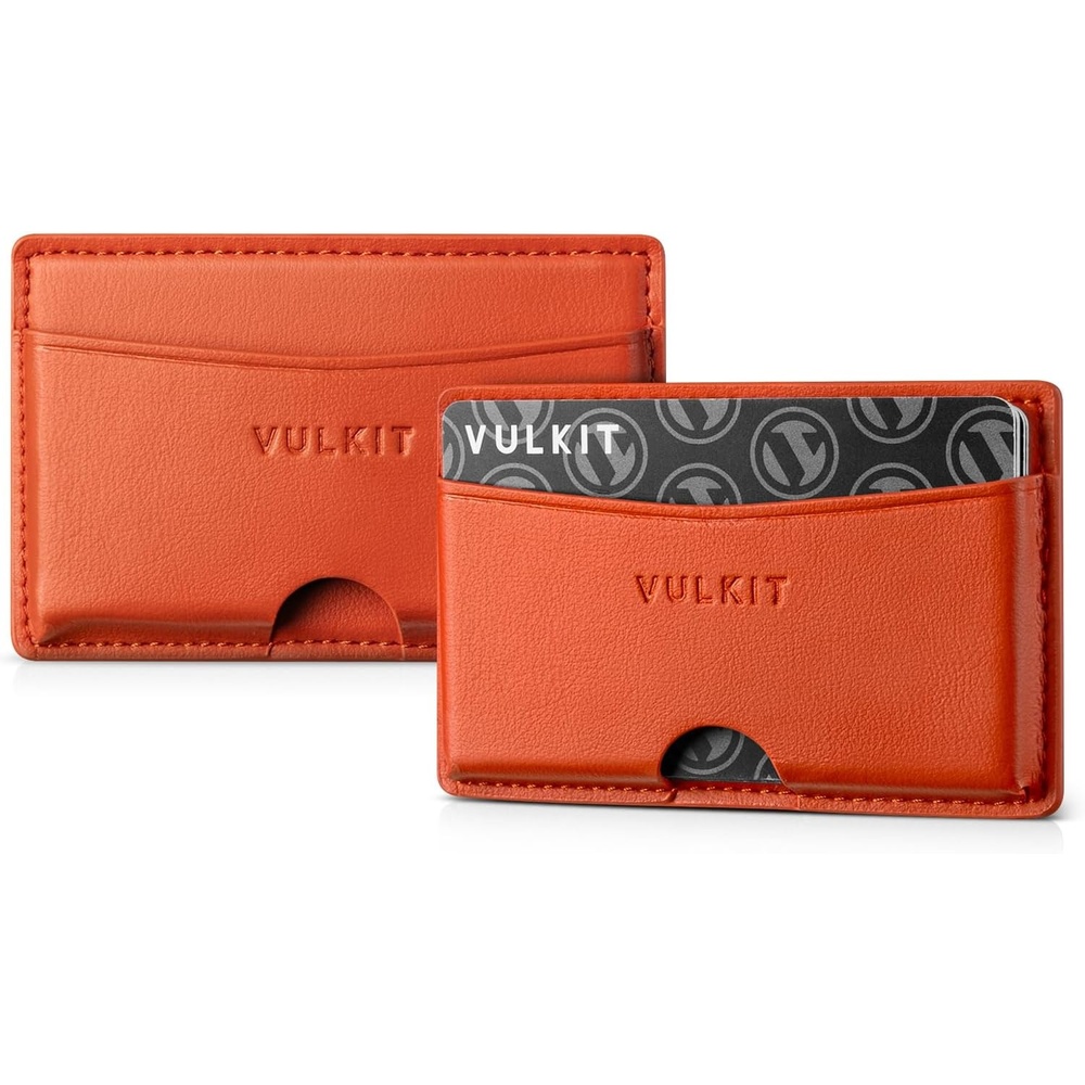 image:imageVULKIT Minimalist Leather Car Card Holder Carry 5 Cards from Drivers License Fuel to Loyalty amp Parking Cards with Adhesive Back for Door Window Console Nappa OrangeNappa Orange