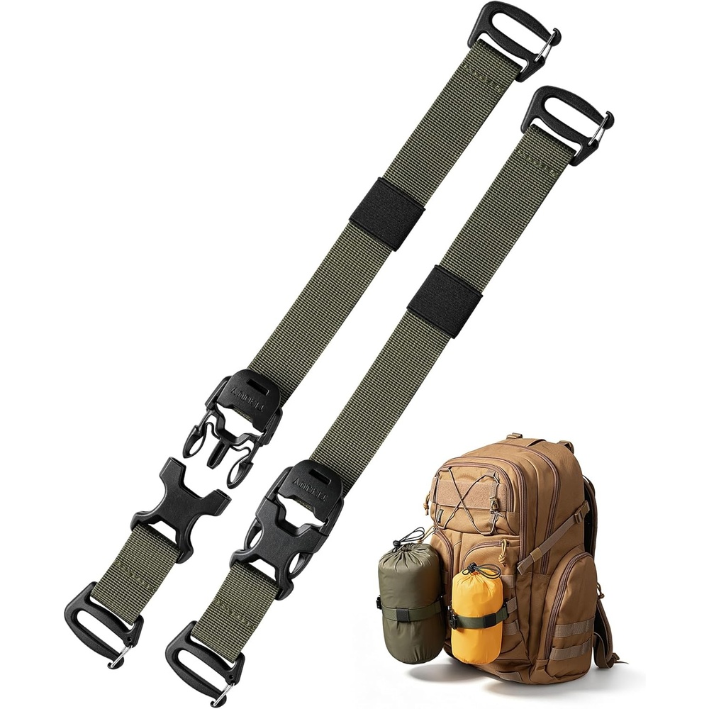 image:imageVULKIT Tactical Backpack Adjustable Straps Molle Accessories Fastening Strap with Buckle Clips Outdoor Compression Bundling Luggage StrapsGreen