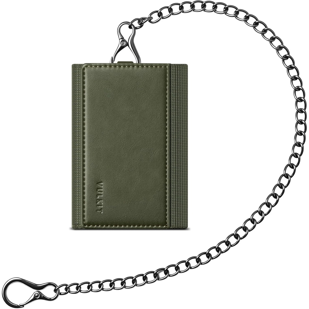 image:imageVULKIT Wallet for Men with Chain Anti Theft Wallet RFID Blocking Trifold Wallet Sleek DesignArmy Green