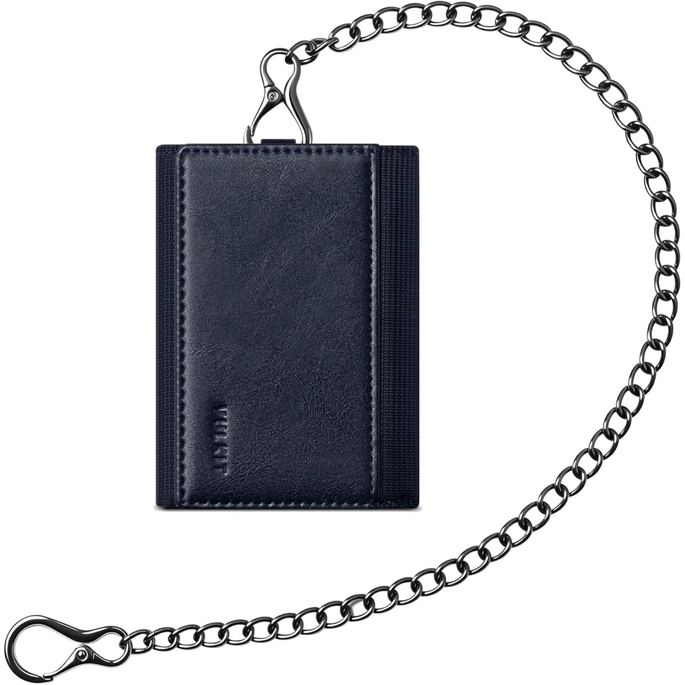 image:imageVULKIT Wallet for Men with Chain Anti Theft Wallet RFID Blocking Trifold Wallet Sleek DesignNavy Blue