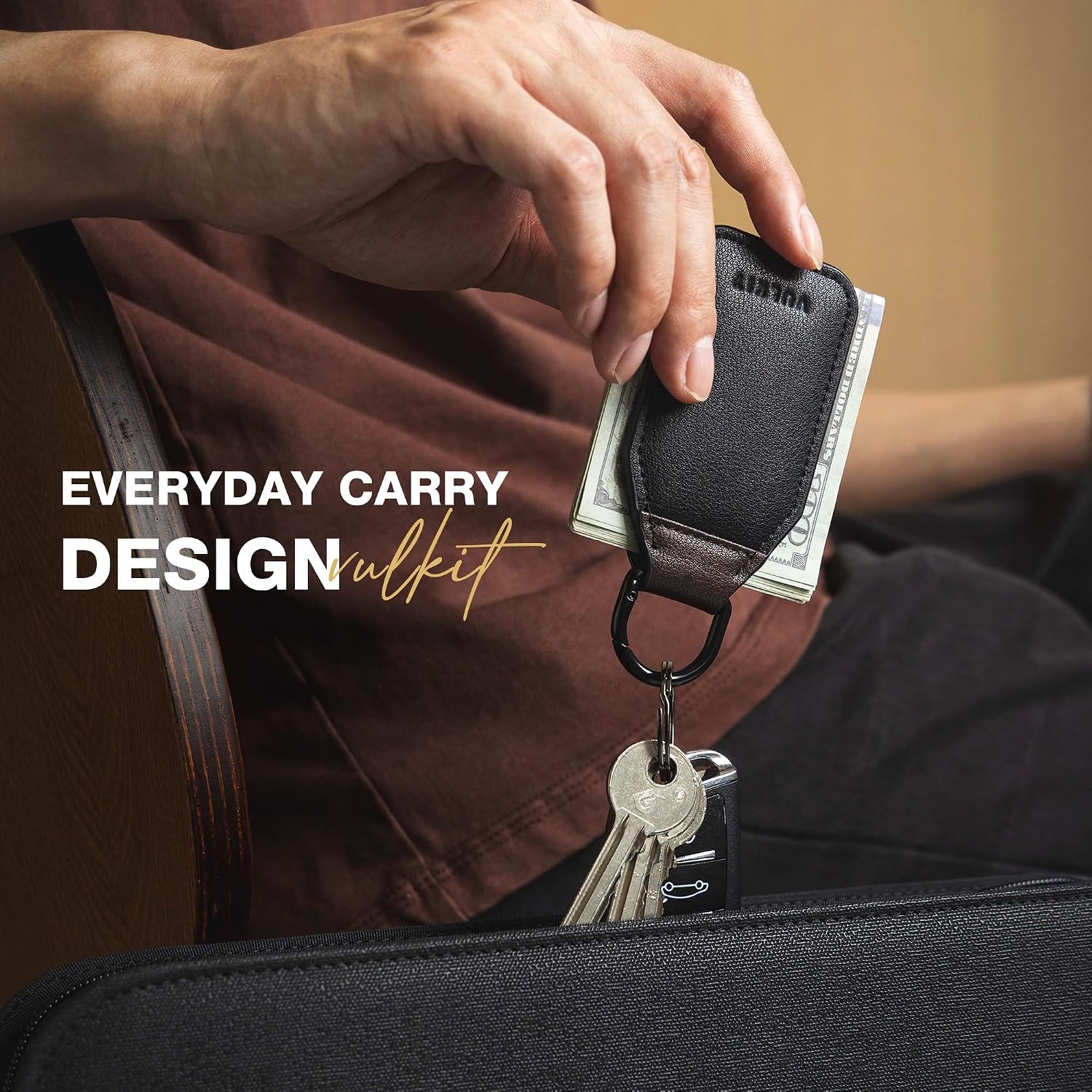image:imageVULKIT Magnetic Money Clip With Key Ring Leather Cash Clip Holds Up to 16 BillsBlack