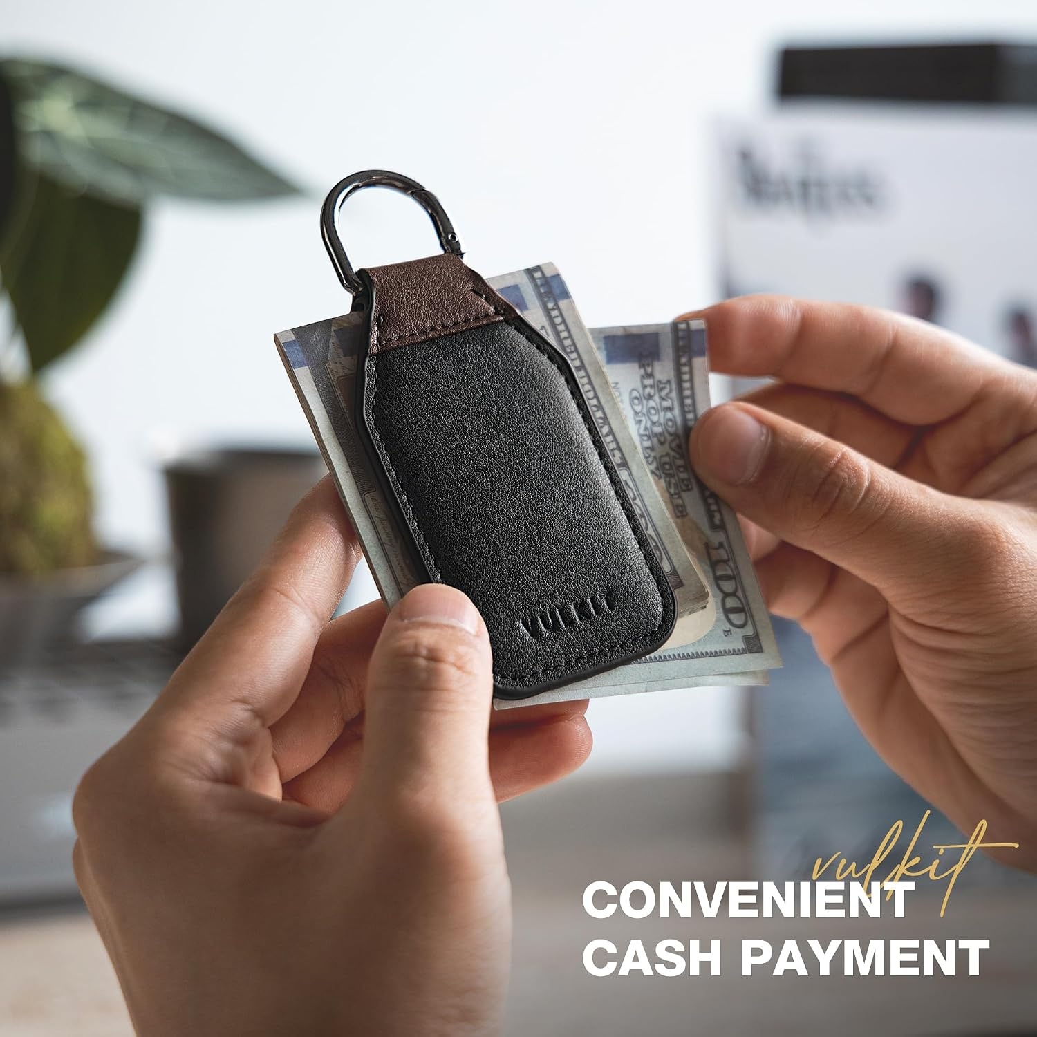 image:imageVULKIT Magnetic Money Clip With Key Ring Leather Cash Clip Holds Up to 16 BillsBlack