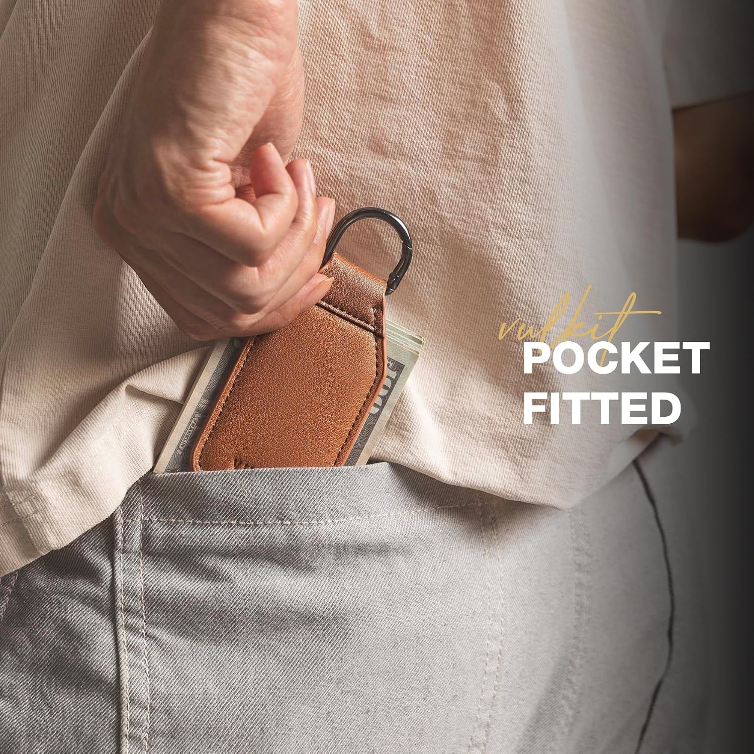 image:imageVULKIT Magnetic Money Clip With Key Ring Leather Cash Clip Holds Up to 16 BillsBrown