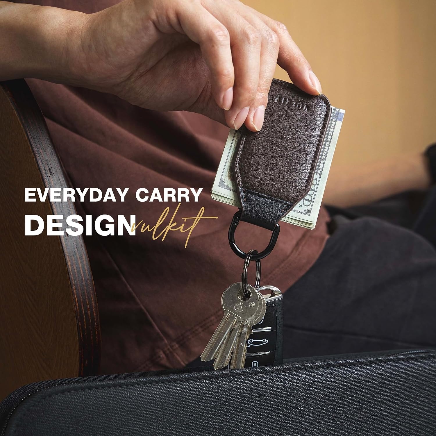 image:imageVULKIT Magnetic Money Clip With Key Ring Leather Cash Clip Holds Up to 16 BillsEspresso