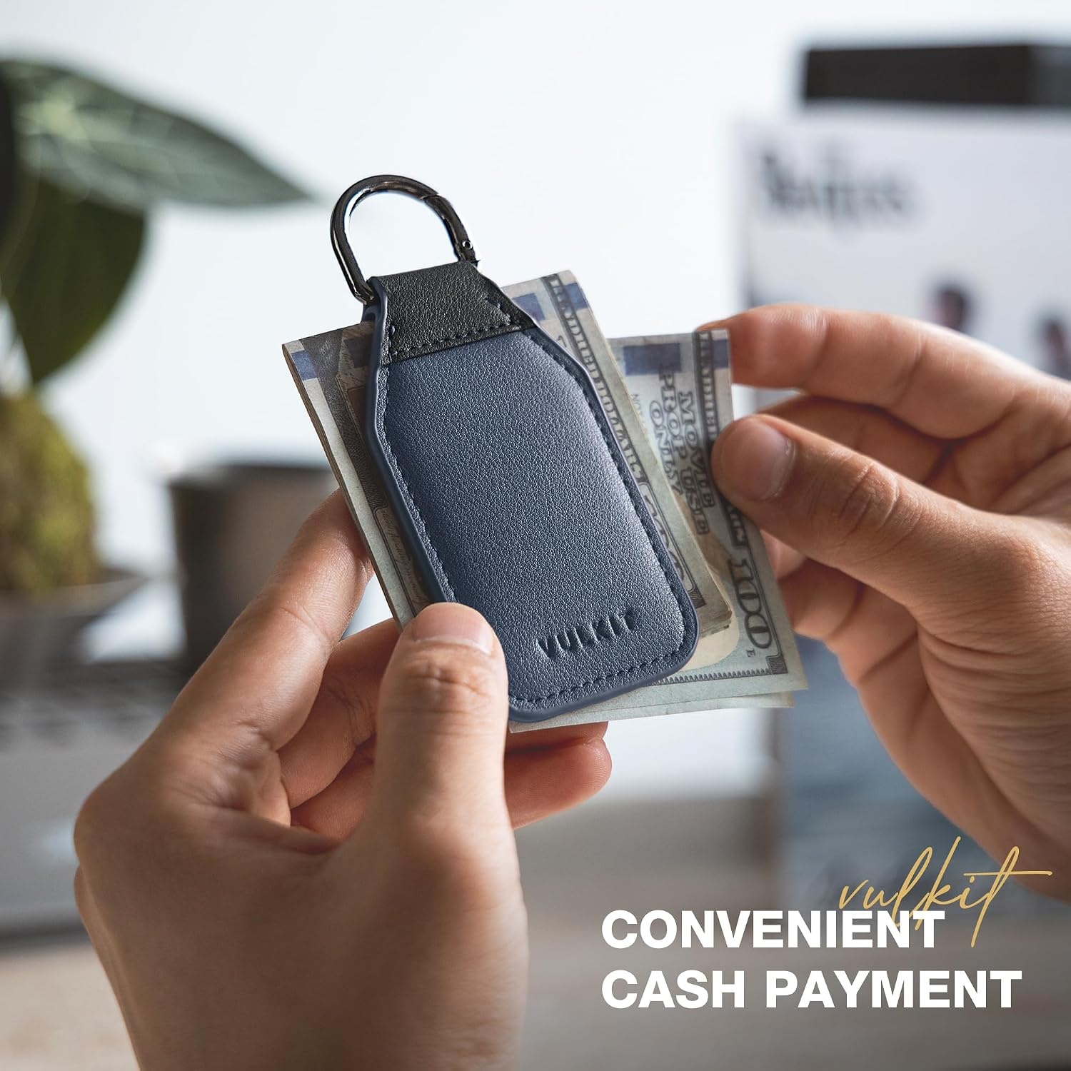 image:imageVULKIT Magnetic Money Clip With Key Ring Leather Cash Clip Holds Up to 16 BillsNavy Blue