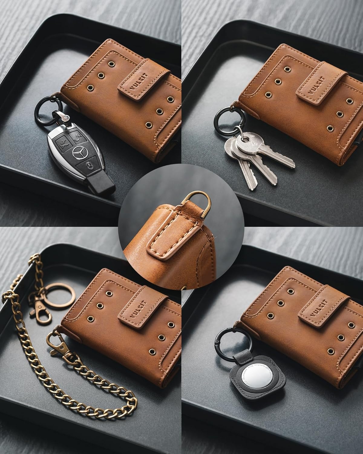 image:imageVULKIT Mens Wallet RFID Protected with POP UP Credit Card Ejector Case ID Window Zipper Pocket for Coins and Compartment for BillsBanknotes Carbon BlackBrown