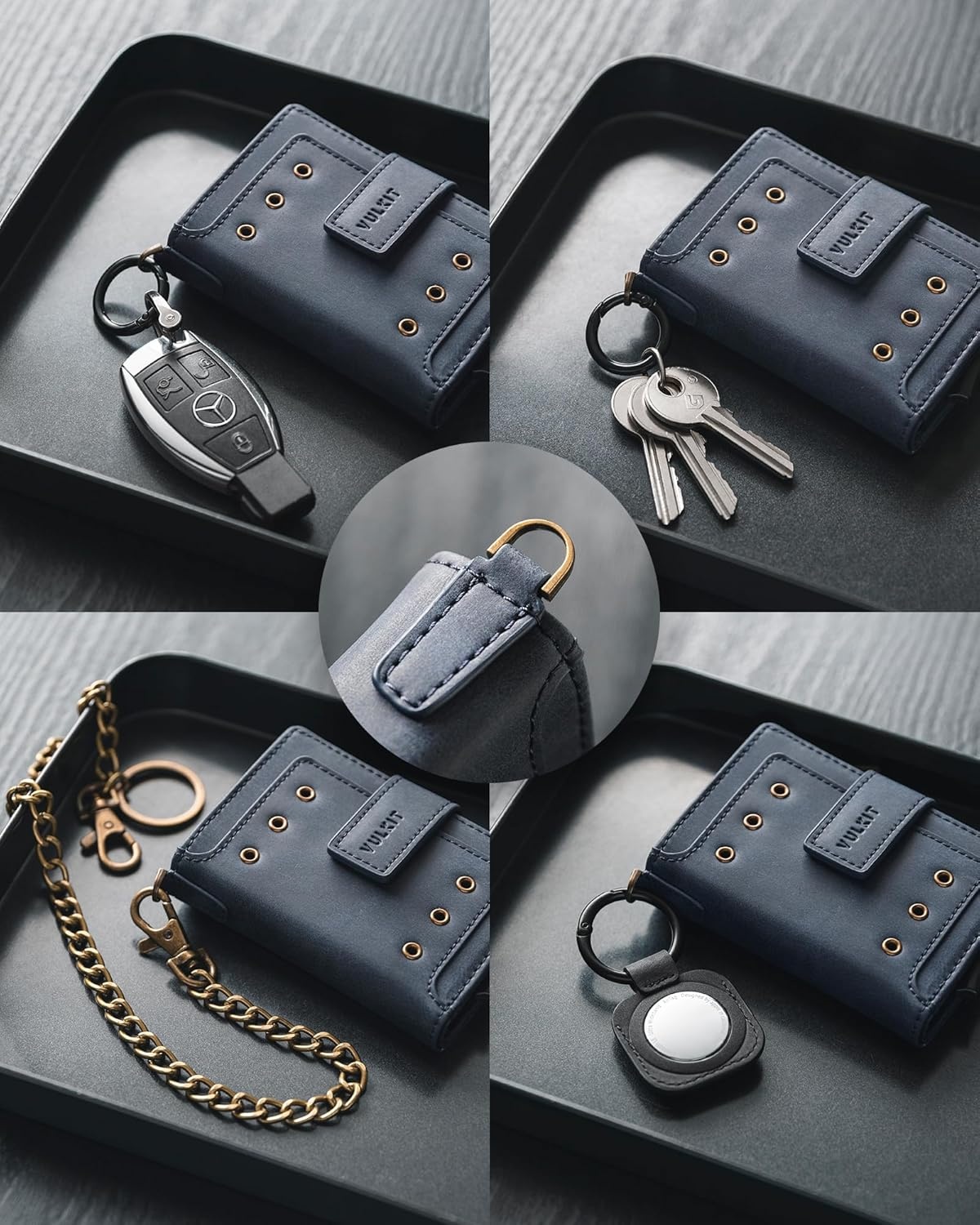image:imageVULKIT Mens Wallet RFID Protected with POP UP Credit Card Ejector Case ID Window Zipper Pocket for Coins and Compartment for BillsBanknotes Carbon BlackDark Blue