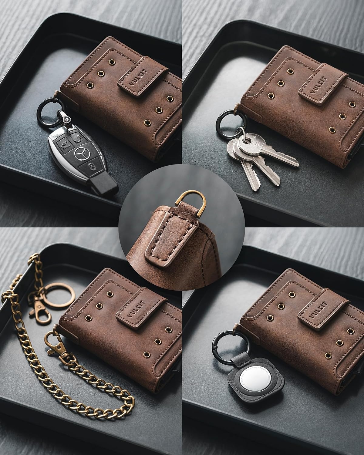 image:imageVULKIT Mens Wallet RFID Protected with POP UP Credit Card Ejector Case ID Window Zipper Pocket for Coins and Compartment for BillsBanknotes Carbon BlackCoffee Brown
