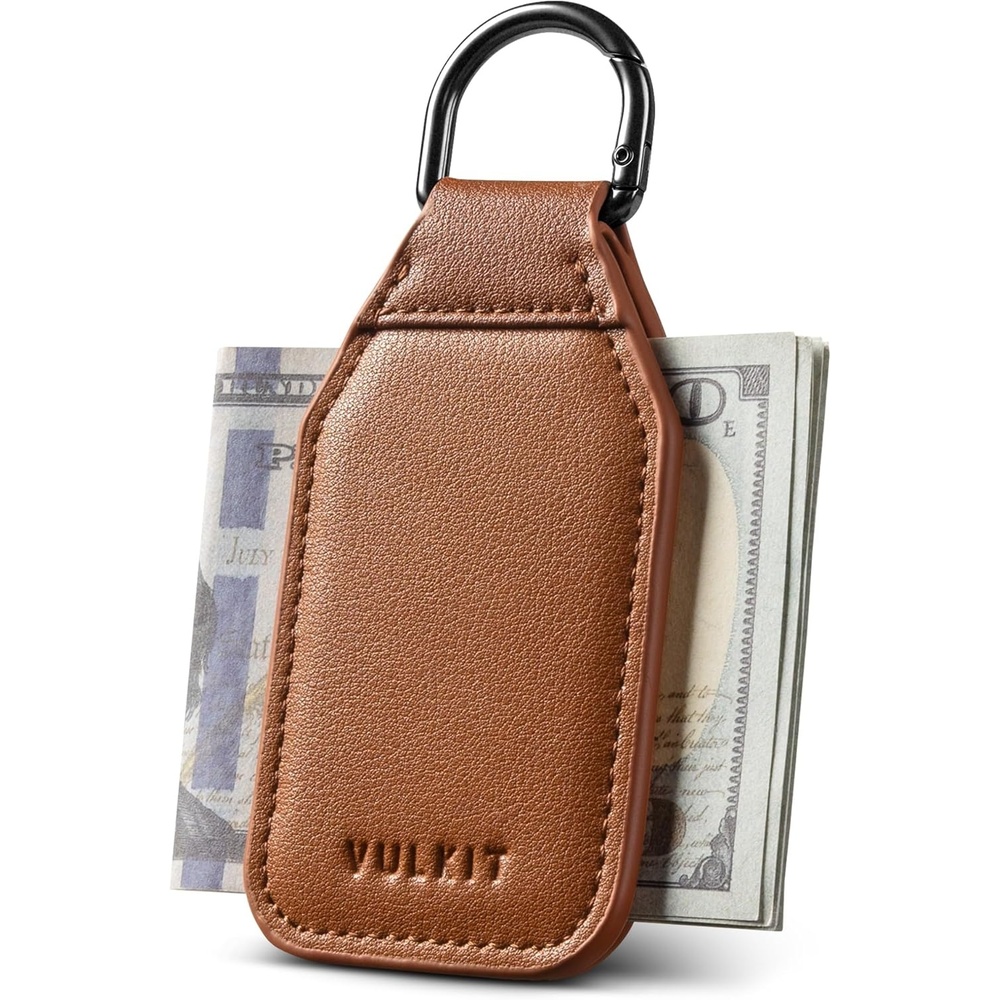 image:imageVULKIT Magnetic Money Clip With Key Ring Leather Cash Clip Holds Up to 16 BillsBrown