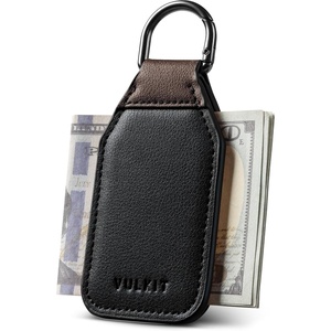 VULKIT Magnetic Money Clip With Key Ring Leather Cash Clip Holds Up to 16 Bills(Black)