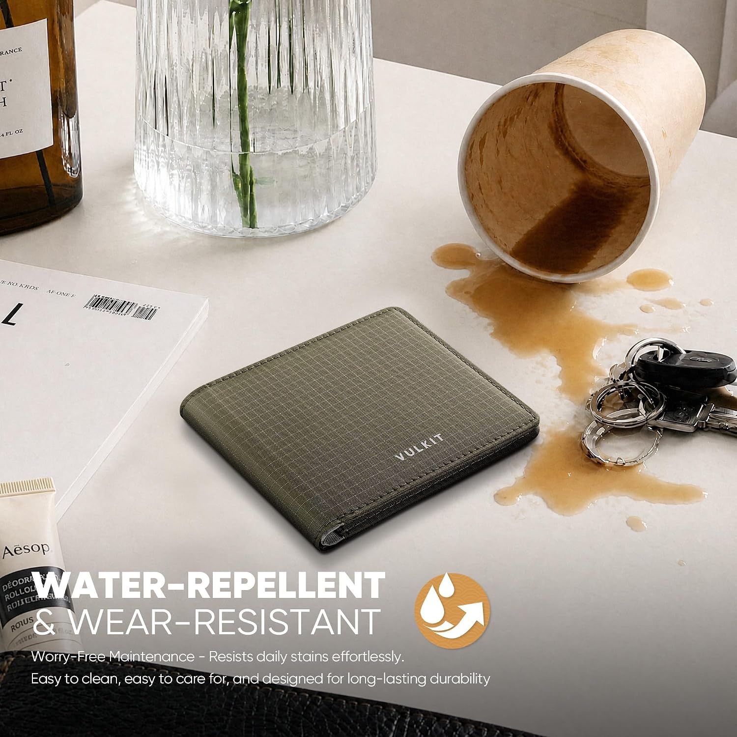 image:imageVULKIT Lite Wallet RFID Blocking Bifold Wallets Minimalist Waterrepellent amp WearresistantArmy Green