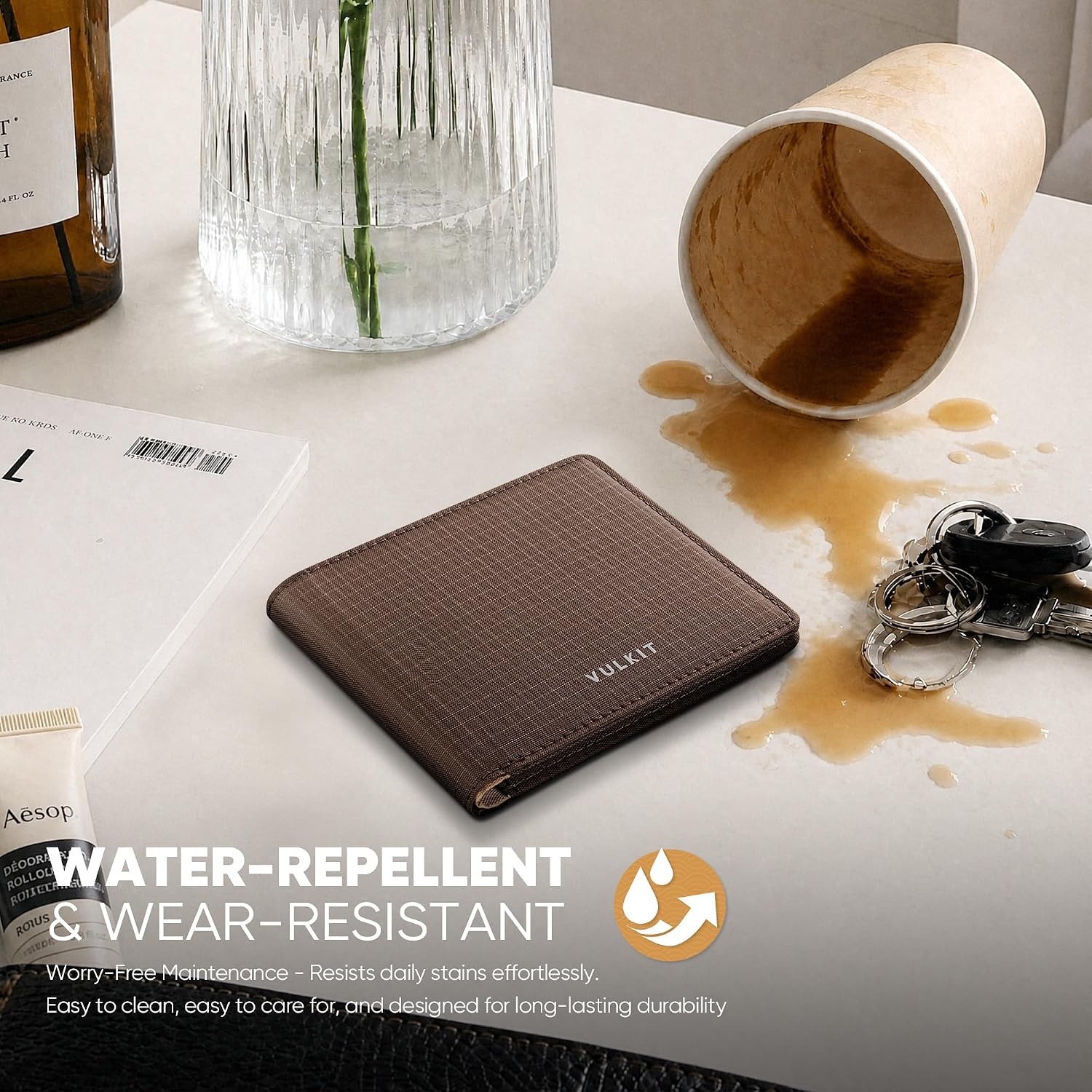 image:imageVULKIT Lite Wallet RFID Blocking Bifold Wallets Minimalist Waterrepellent amp WearresistantEspresso