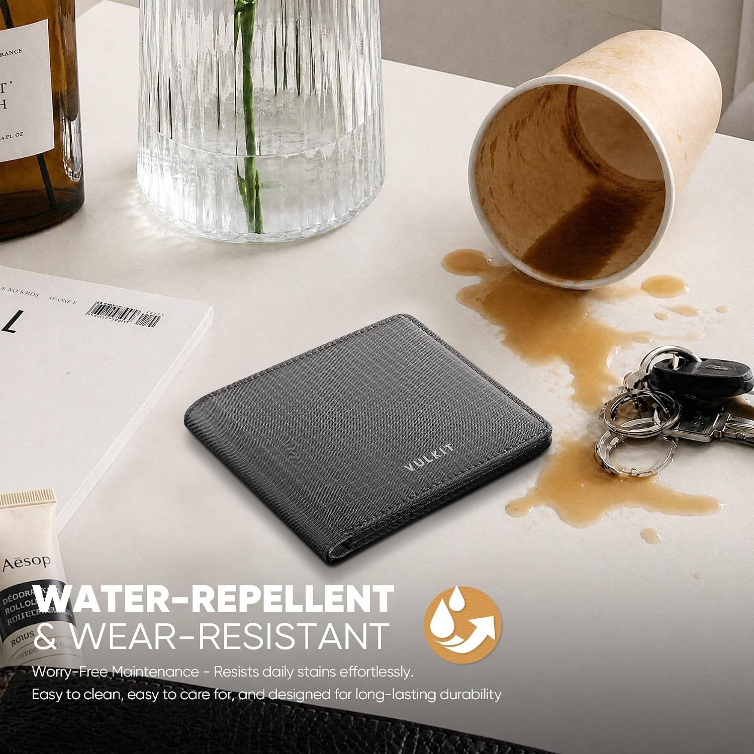 image:imageVULKIT Lite Wallet RFID Blocking Bifold Wallets Minimalist Waterrepellent amp WearresistantGrey