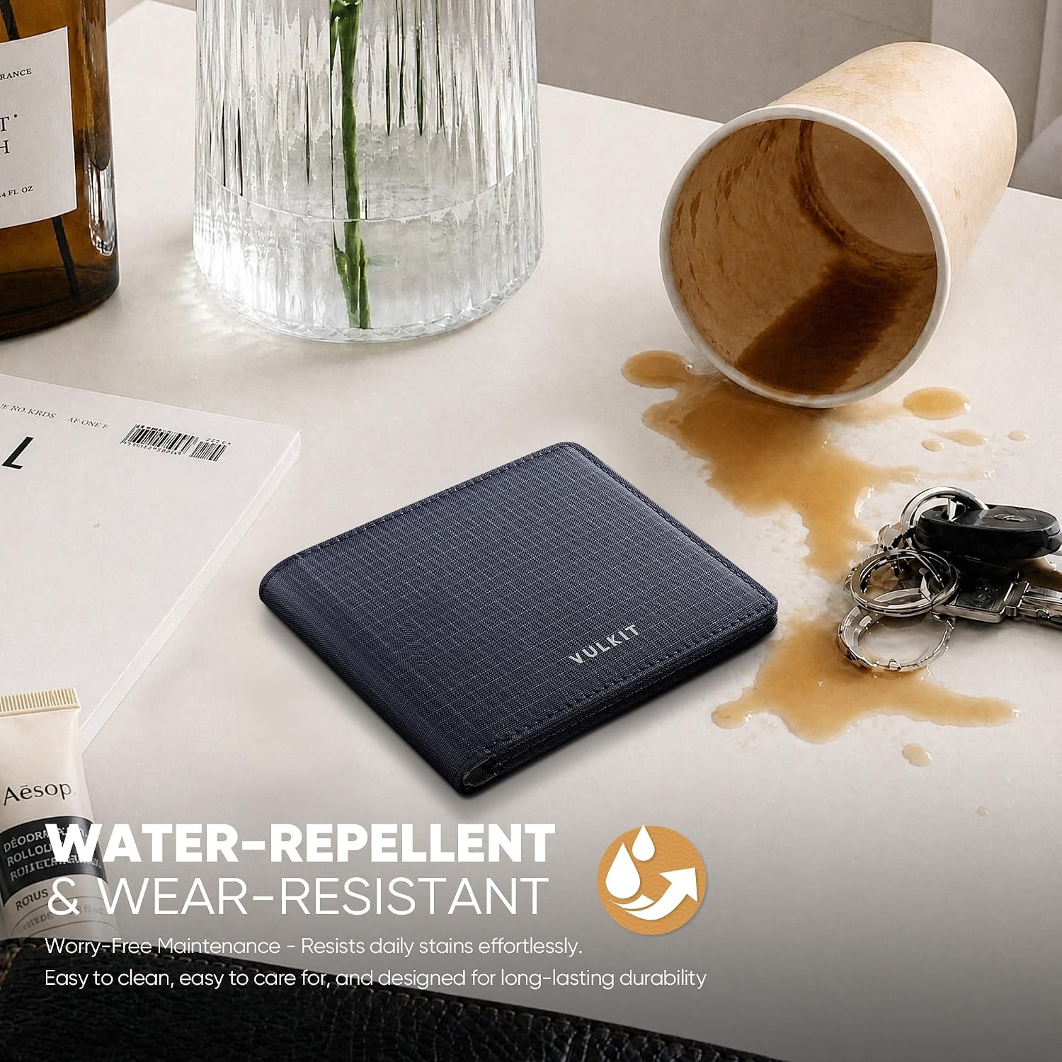 image:imageVULKIT Lite Wallet RFID Blocking Bifold Wallets Minimalist Waterrepellent amp WearresistantNavy Blue