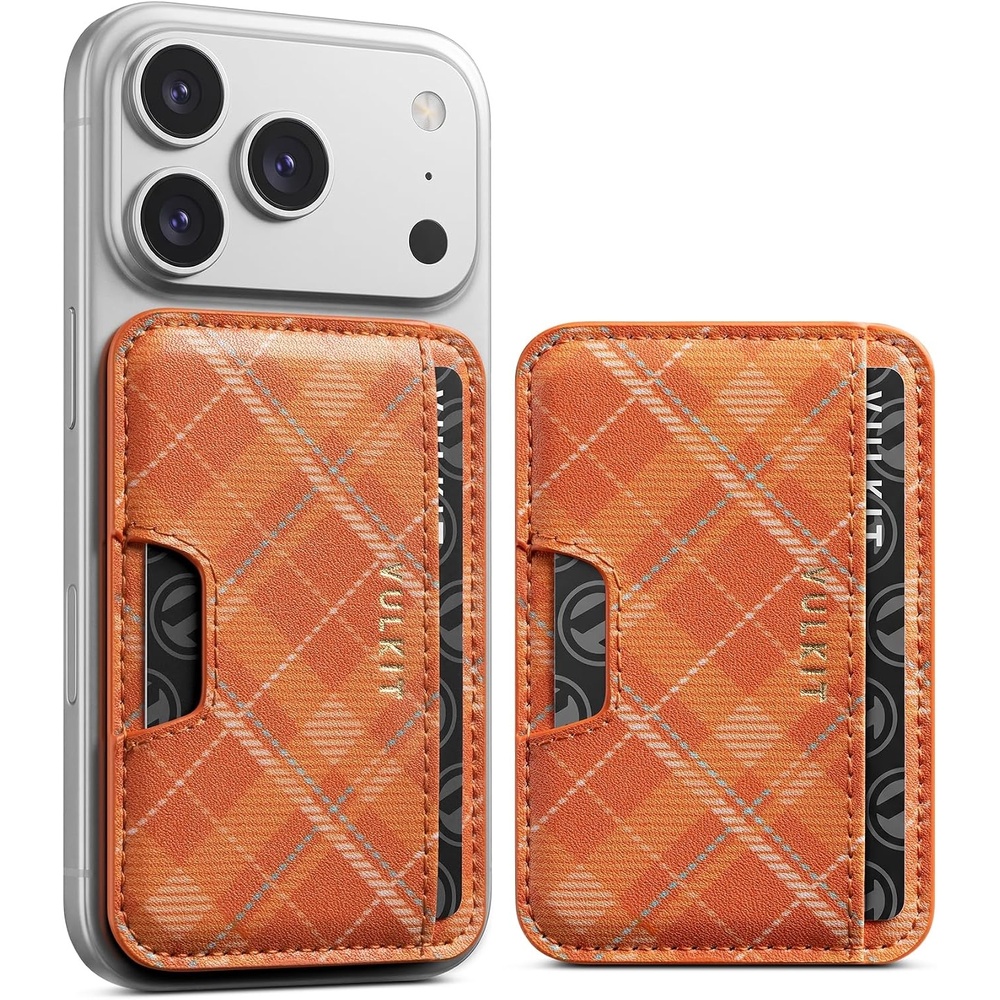 image:imageVULKIT Phone Wallet Stick On Credit Card Holder for Phone Case Slim Strong SelfAdhesive StickOn Card Holder Wallet for iPhone amp Android Compatible with Most Cell PhonesAmber Tartan