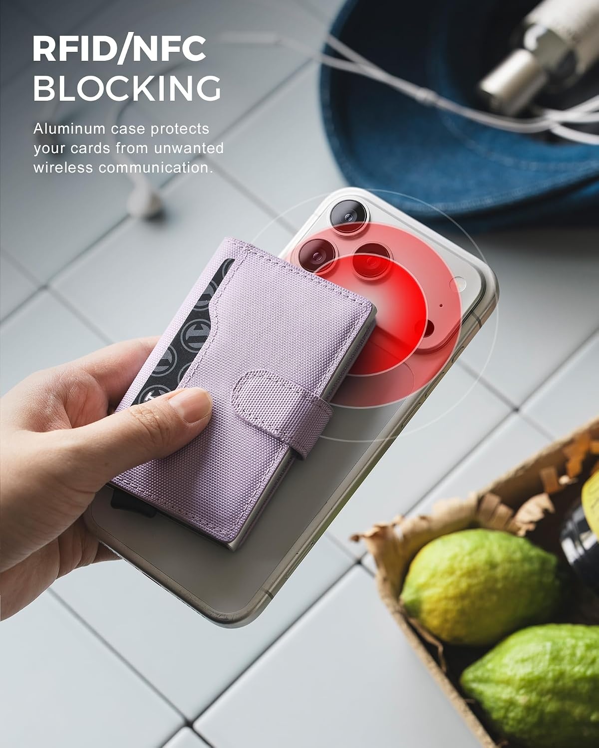 image:imageVULKIT Slim Bifold Pop up Wallet Minimalist Leather Card Holder RFID Blocking Metal Card Case with ID Window for Women with Leather SlotsLavender