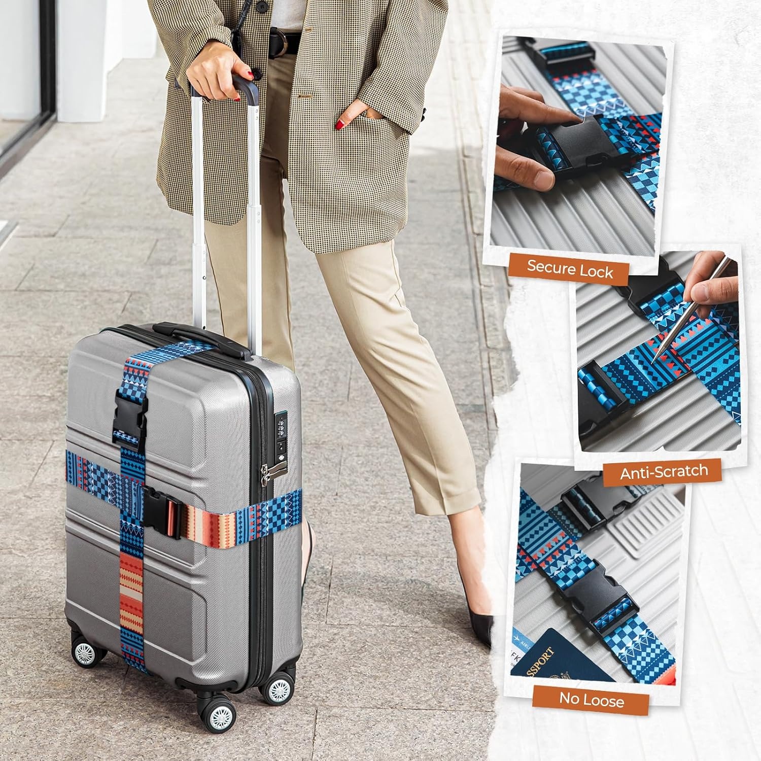 image:imageVULKIT 2 Pack Adjustable Luggage Straps Heavy Duty Belts for Secure Luggage amp Easy Identification Travel Accessories ColorfulColorful