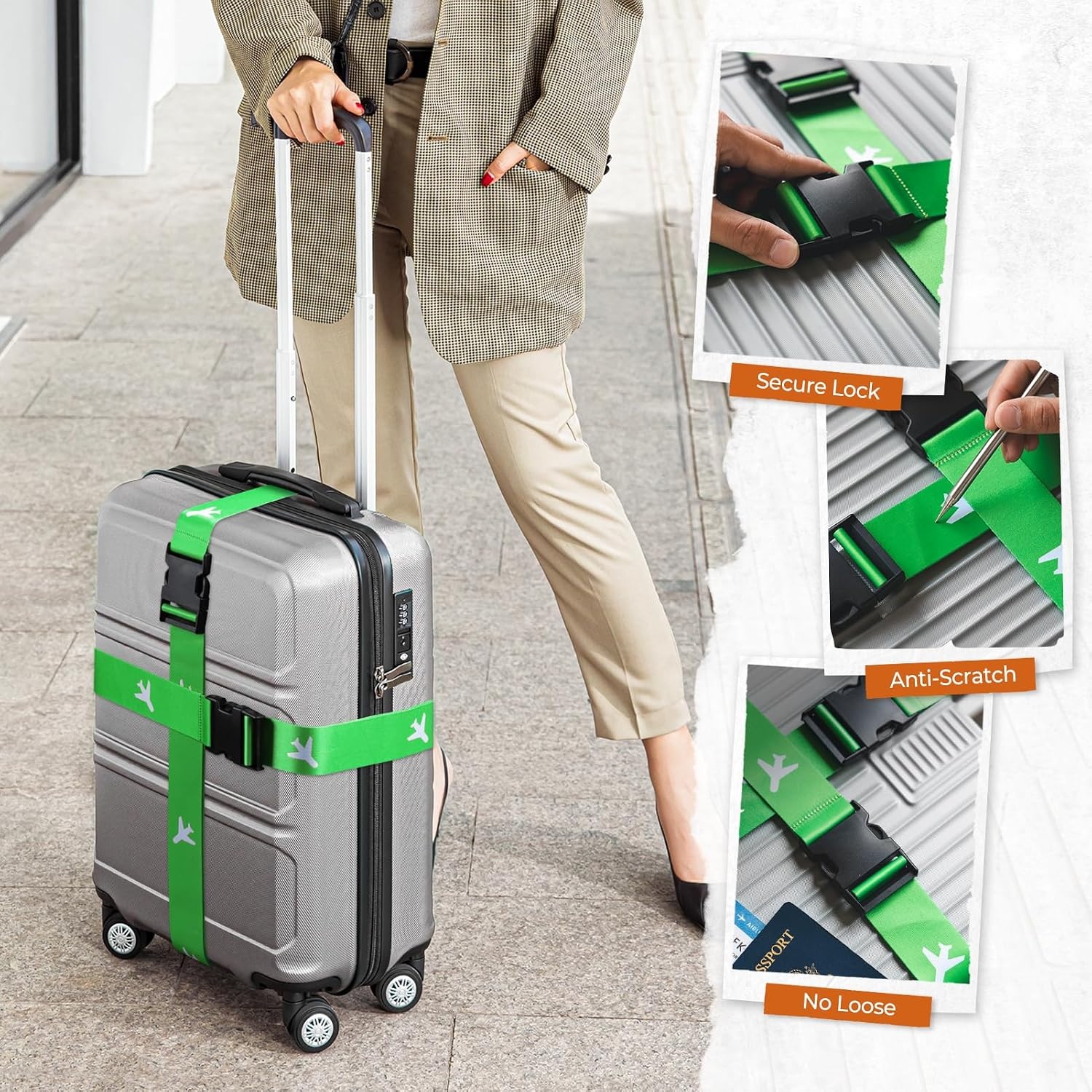 image:imageVULKIT 2 Pack Adjustable Luggage Straps Heavy Duty Belts for Secure Luggage amp Easy Identification Travel Accessories ColorfulNeon Green