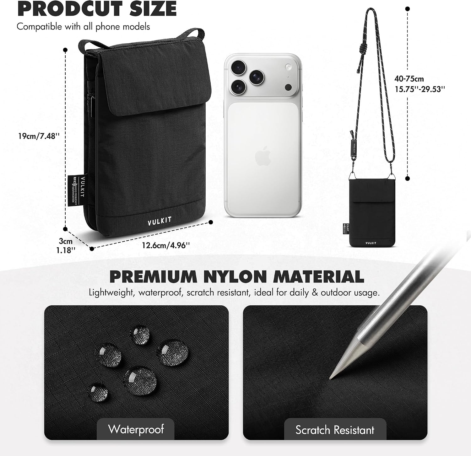 image:imageVULKIT City Pouch Crossbody Travel Bags RFID Blocking Travel Wallet Passport Pouch Neck Wallet Phone Bags for Men Women TeensBlack