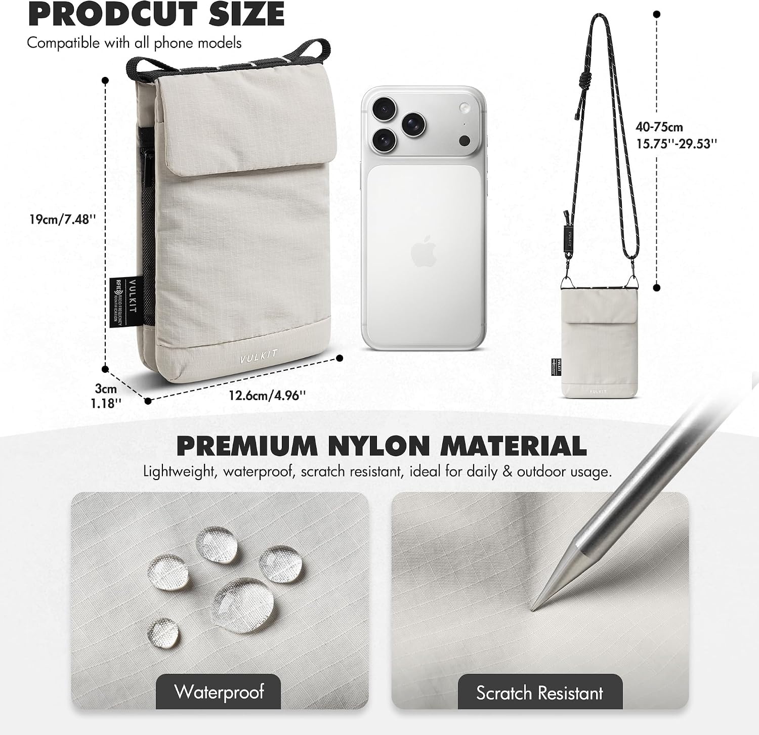 image:imageVULKIT City Pouch Crossbody Travel Bags RFID Blocking Travel Wallet Passport Pouch Neck Wallet Phone Bags for Men Women TeensGreige