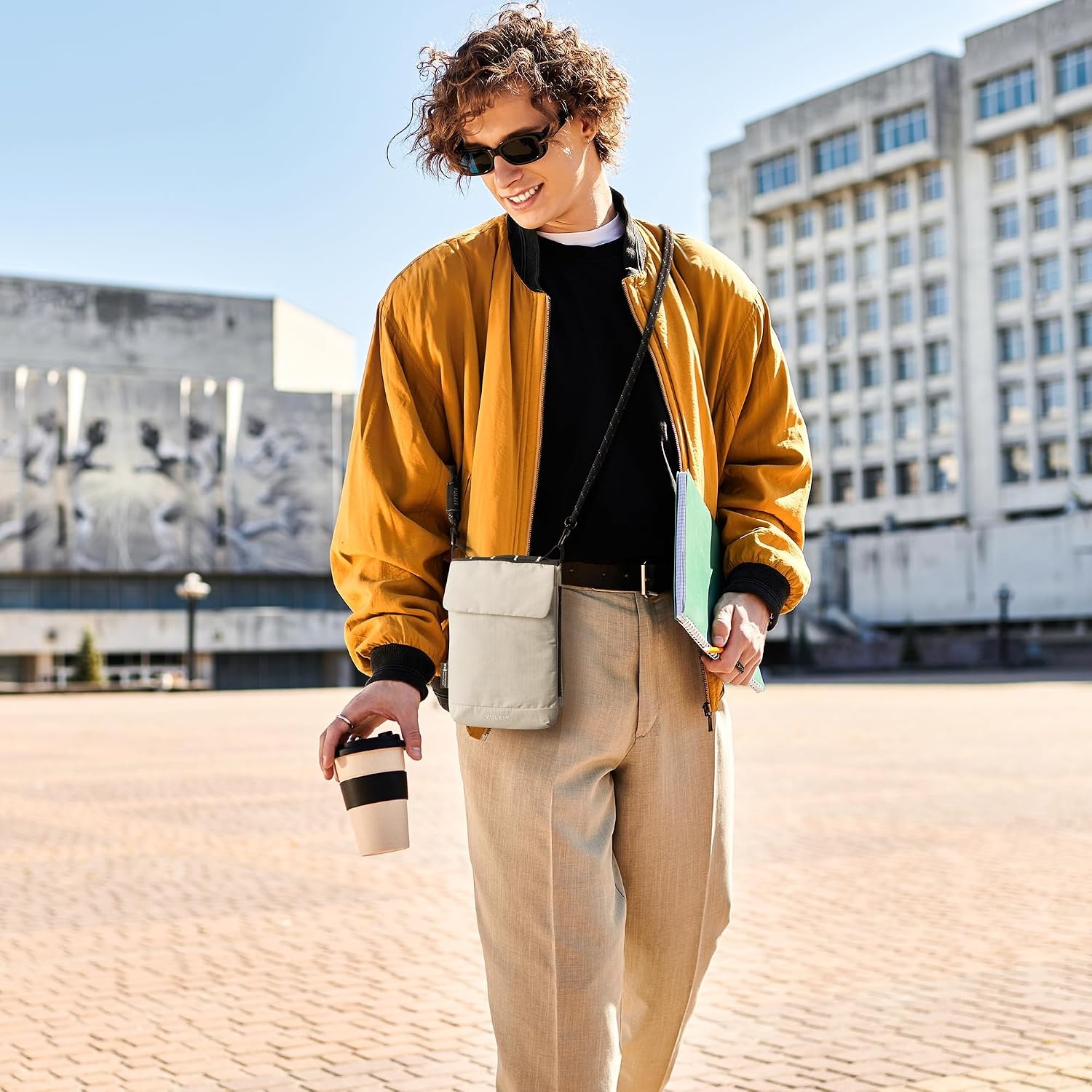 image:imageVULKIT City Pouch Crossbody Travel Bags RFID Blocking Travel Wallet Passport Pouch Neck Wallet Phone Bags for Men Women TeensGreige