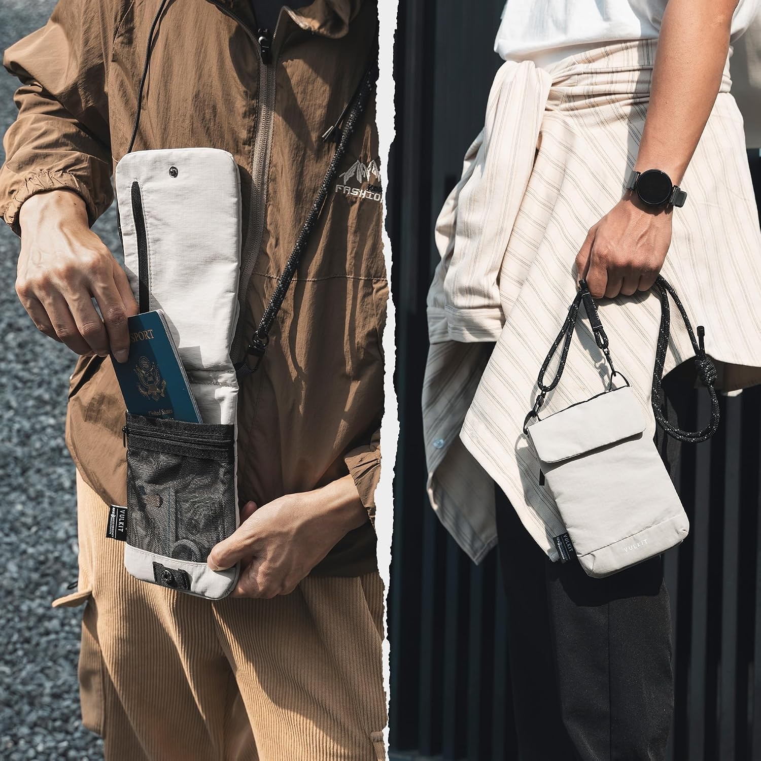 image:imageVULKIT City Pouch Crossbody Travel Bags RFID Blocking Travel Wallet Passport Pouch Neck Wallet Phone Bags for Men Women TeensGreige
