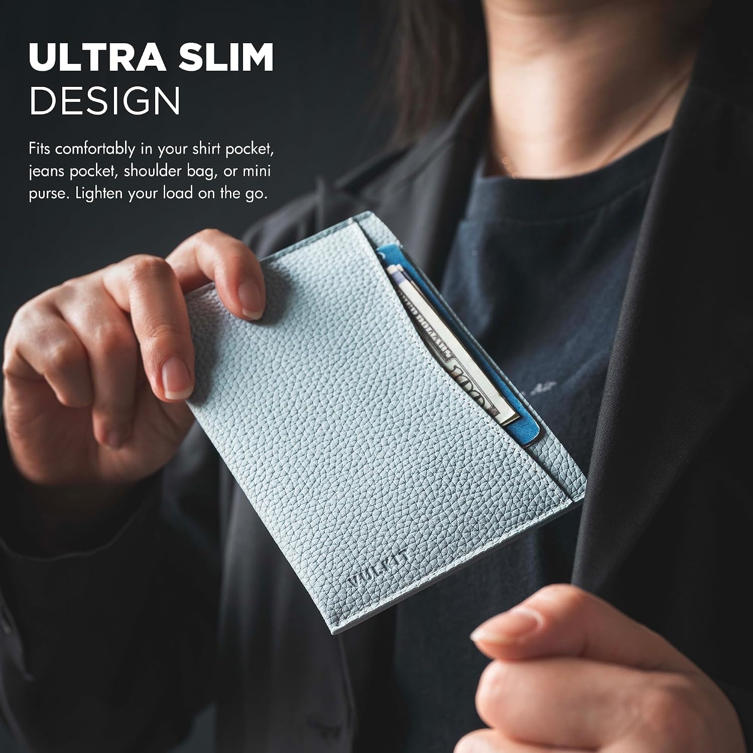 image:imageVULKIT Passport Cover Ultra Slim Design Leather Passport Sleeve RFID Blocking with 2 Card Slots AntiTheft Travel EssentialsGrain Airy Blue