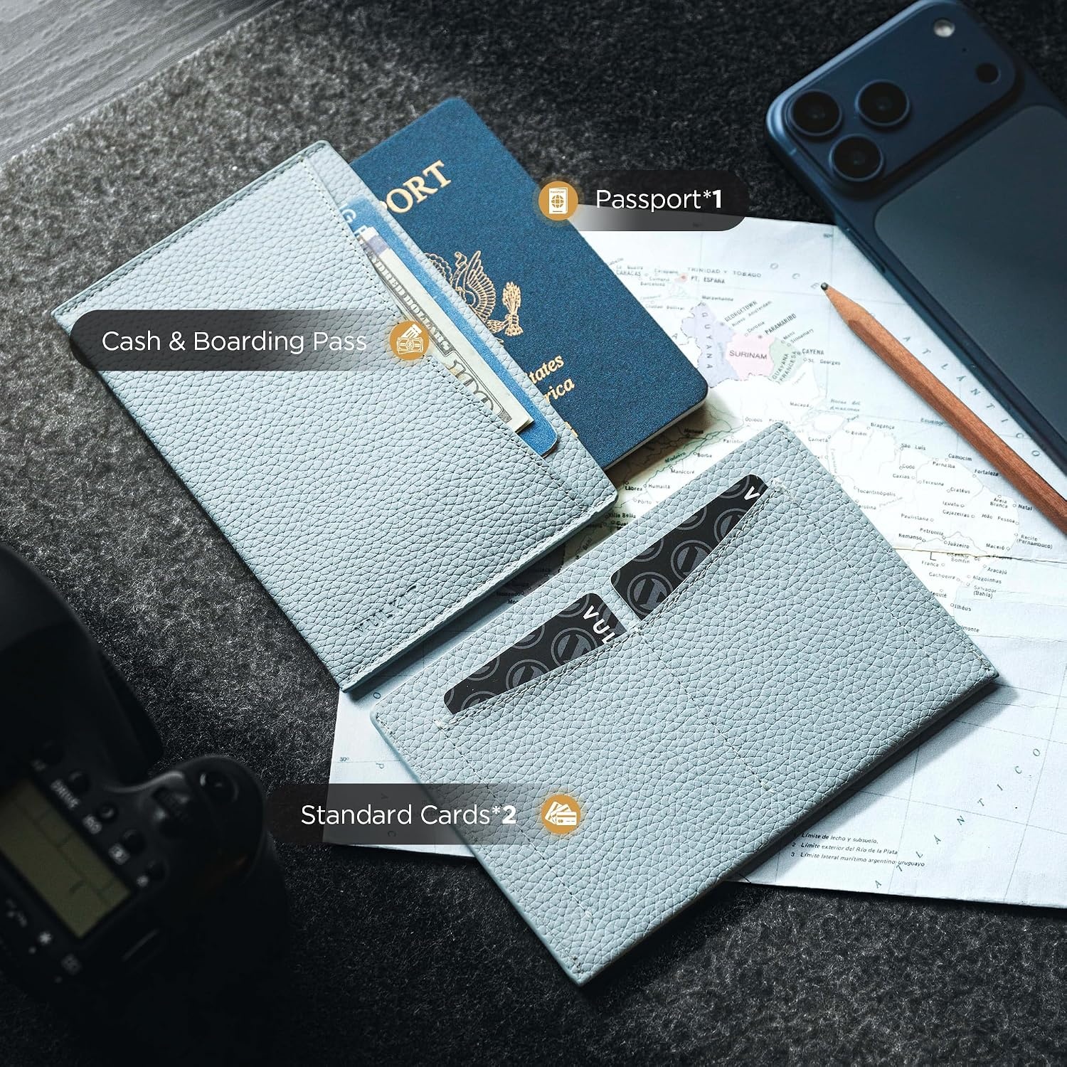 image:imageVULKIT Passport Cover Ultra Slim Design Leather Passport Sleeve RFID Blocking with 2 Card Slots AntiTheft Travel EssentialsGrain Airy Blue