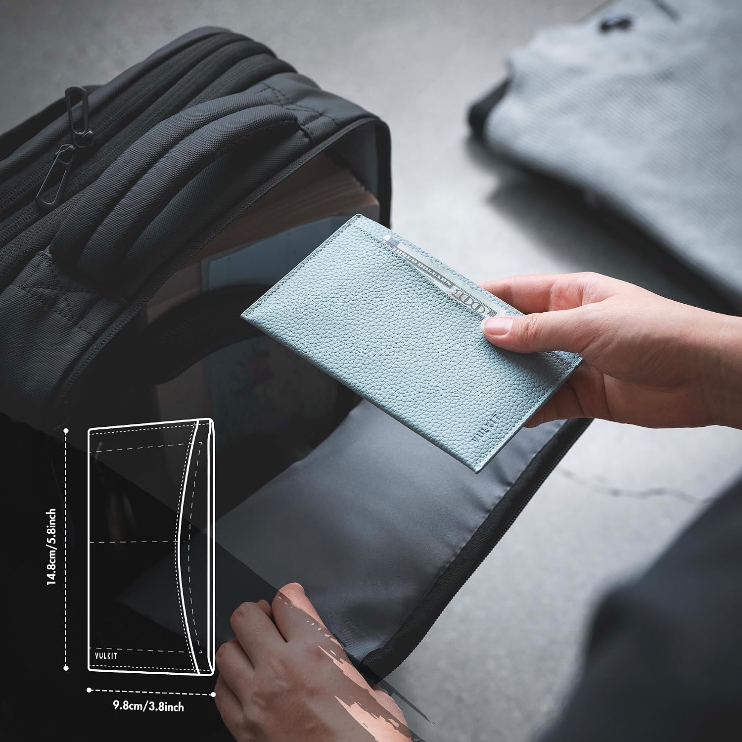 image:imageVULKIT Passport Cover Ultra Slim Design Leather Passport Sleeve RFID Blocking with 2 Card Slots AntiTheft Travel EssentialsGrain Airy Blue