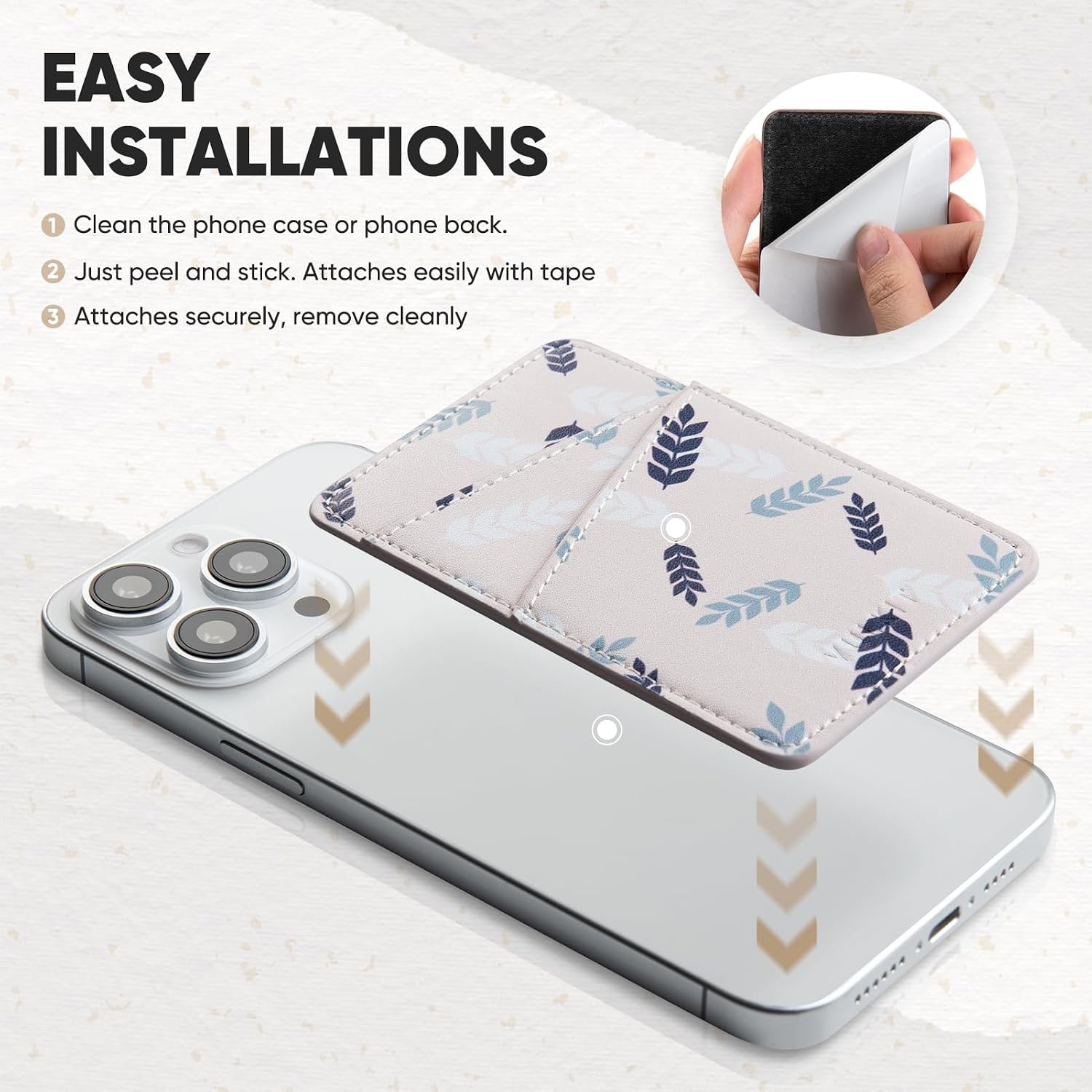 image:imageVULKIT Phone Card Holder Wallet Leather Adhesive Pocket RFID Blocking Credit Card Sleeves Stick Back of Phone SmartphonesLeaf White