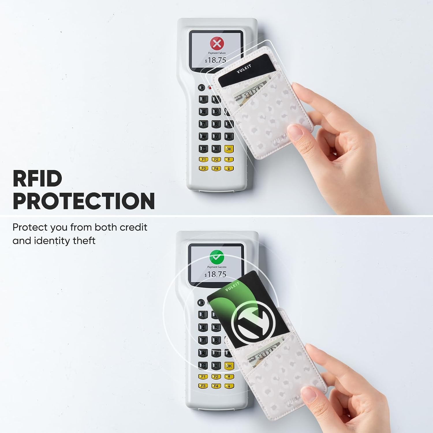 image:imageVULKIT Phone Card Holder Wallet Leather Adhesive Pocket RFID Blocking Credit Card Sleeves Stick Back of Phone SmartphonesLeopard