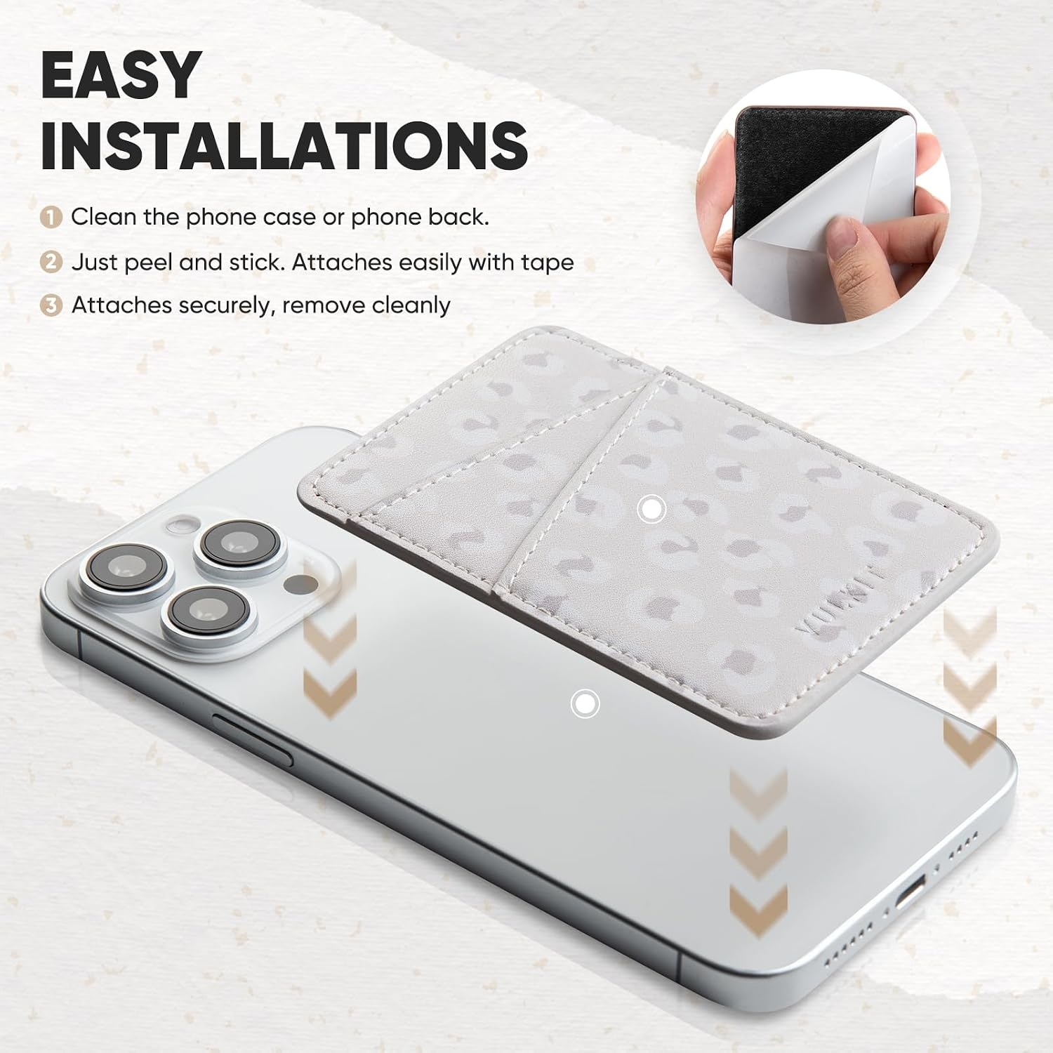 image:imageVULKIT Phone Card Holder Wallet Leather Adhesive Pocket RFID Blocking Credit Card Sleeves Stick Back of Phone SmartphonesLeopard