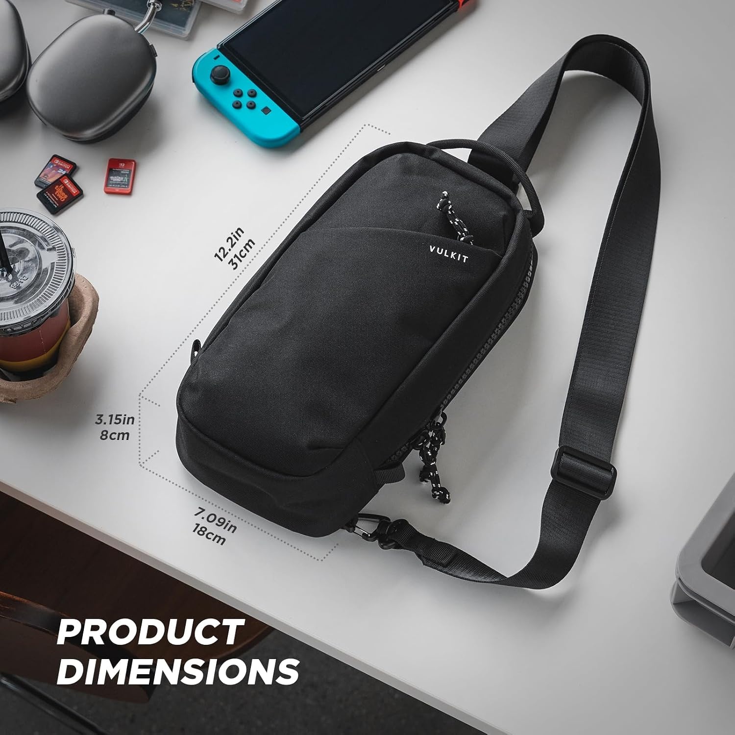image:imageVULKIT Sling Crossbody Bag Protective Travel Carrying Case with 8 Game Card Slots Large Capacity Adjustable Shoulder StrapBlack