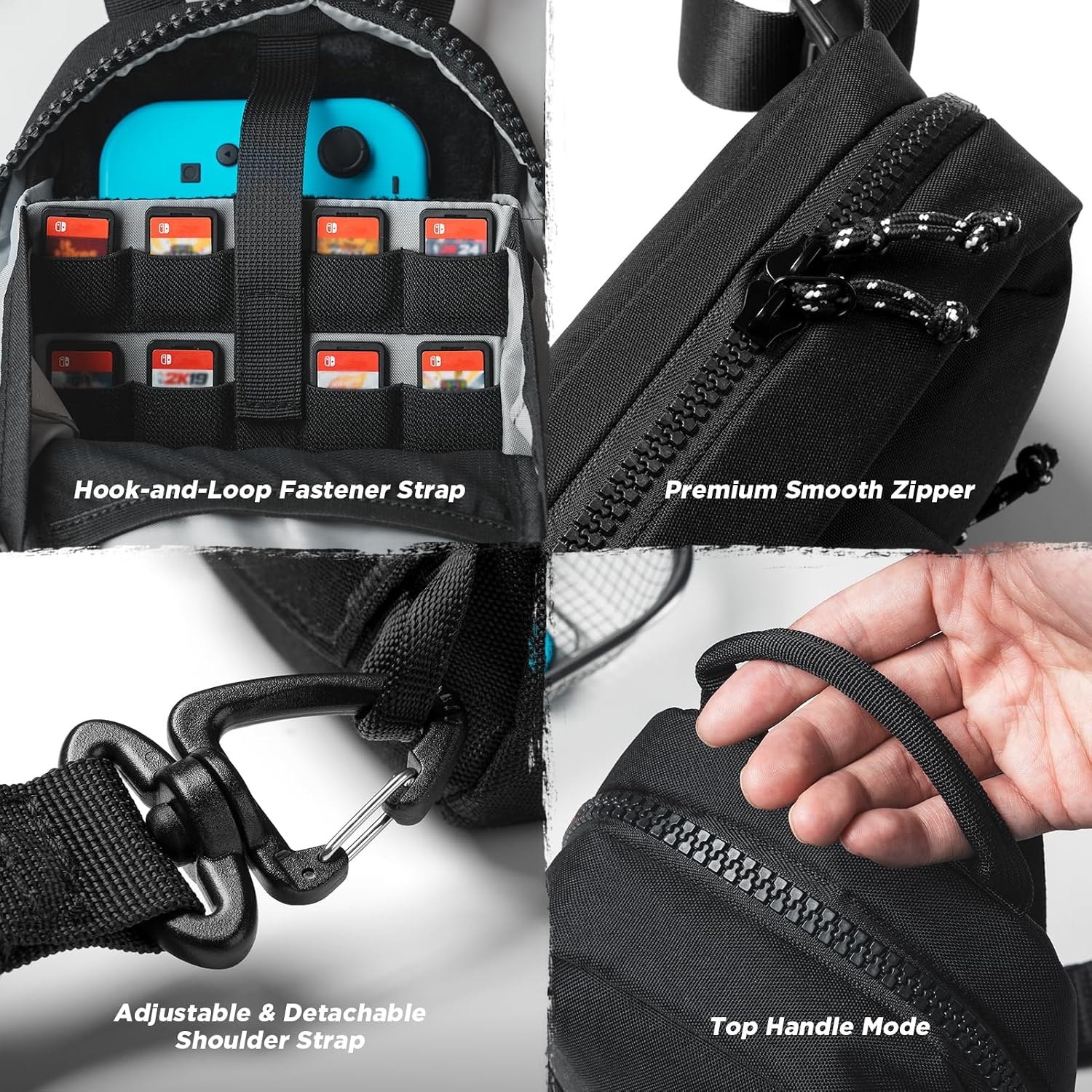 image:imageVULKIT Sling Crossbody Bag Protective Travel Carrying Case with 8 Game Card Slots Large Capacity Adjustable Shoulder StrapBlack