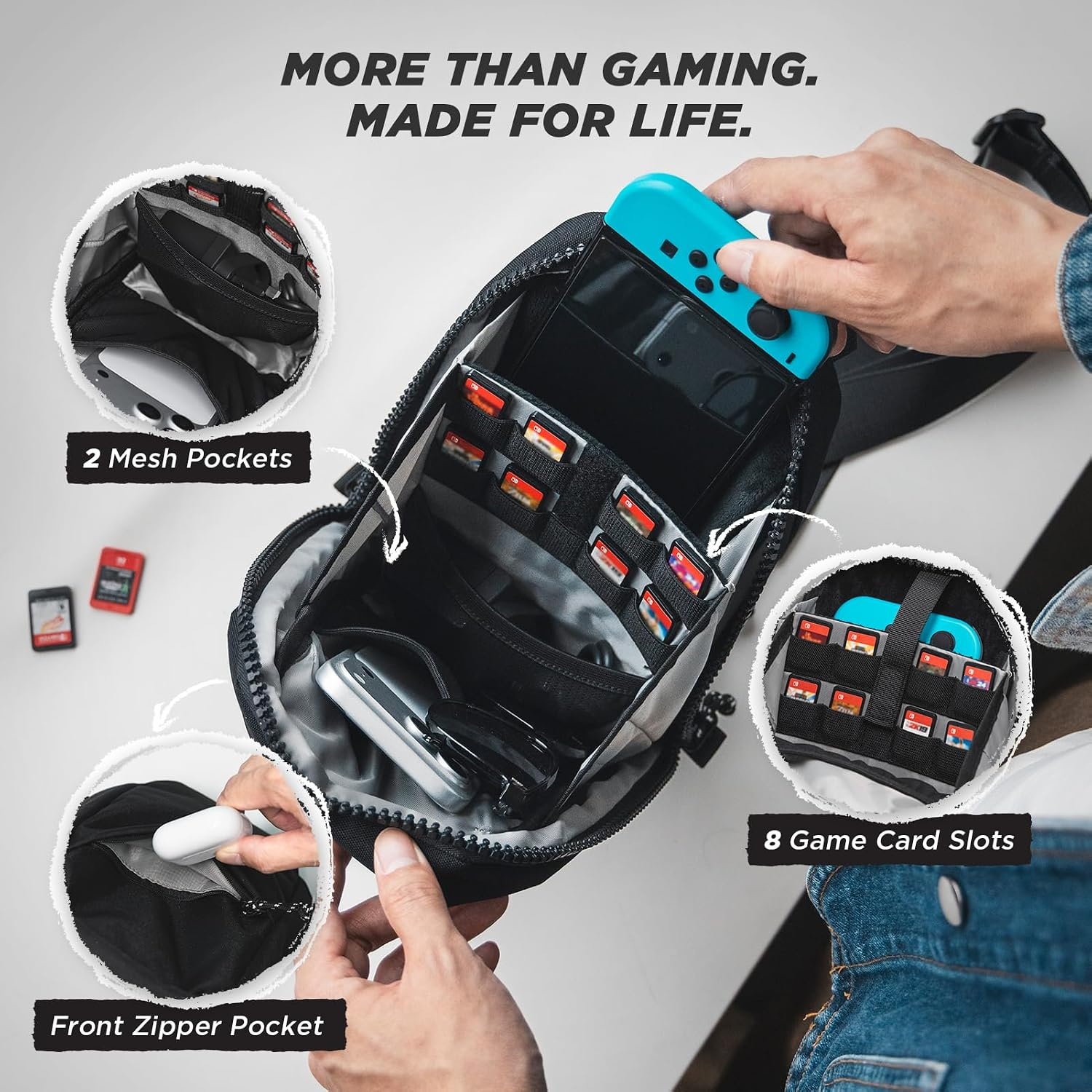 image:imageVULKIT Sling Crossbody Bag Protective Travel Carrying Case with 8 Game Card Slots Large Capacity Adjustable Shoulder StrapBlack